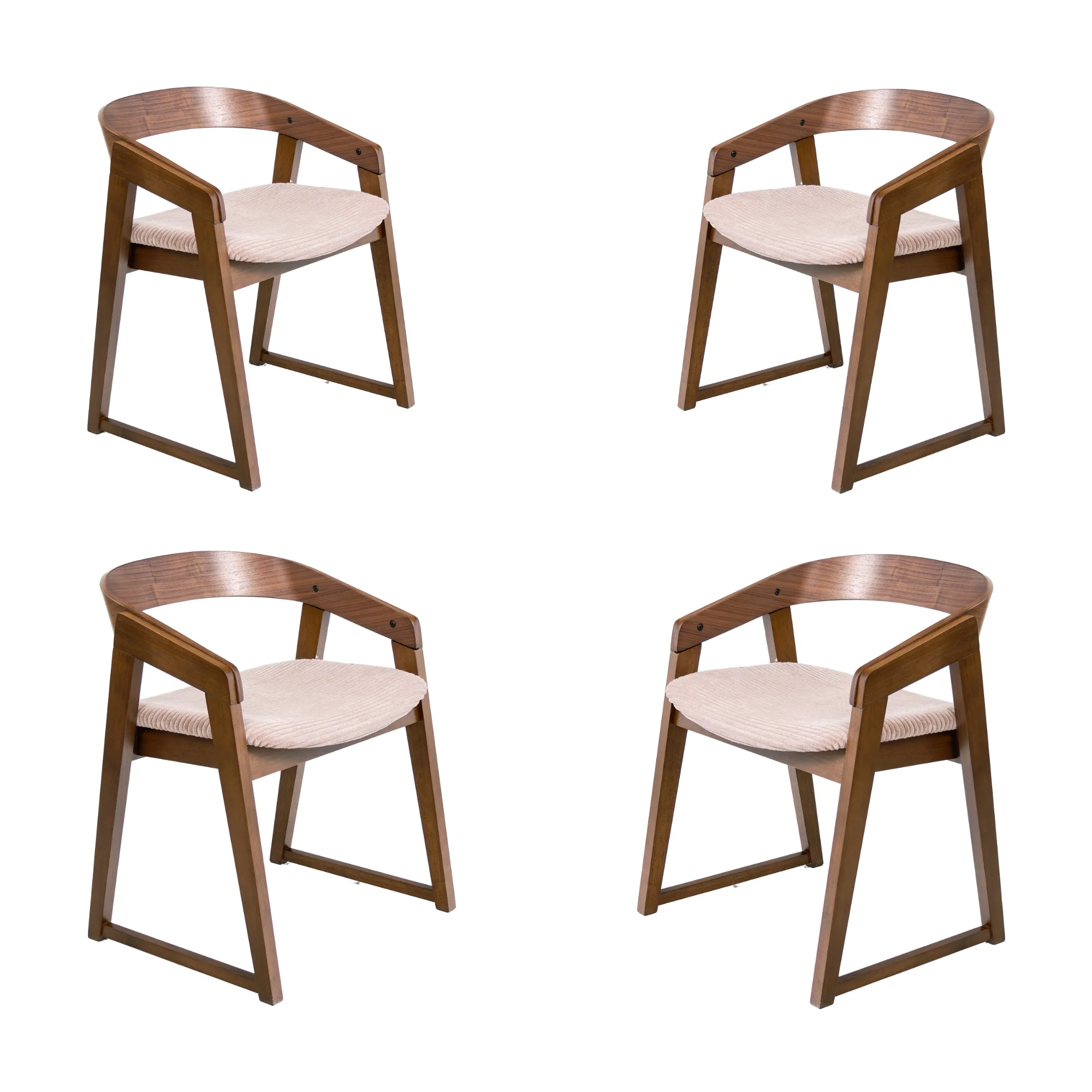 Mattia 5pc 120cm Round Dining Table Set Mauve Pink Fabric Seat Chair Walnut - Image 8
