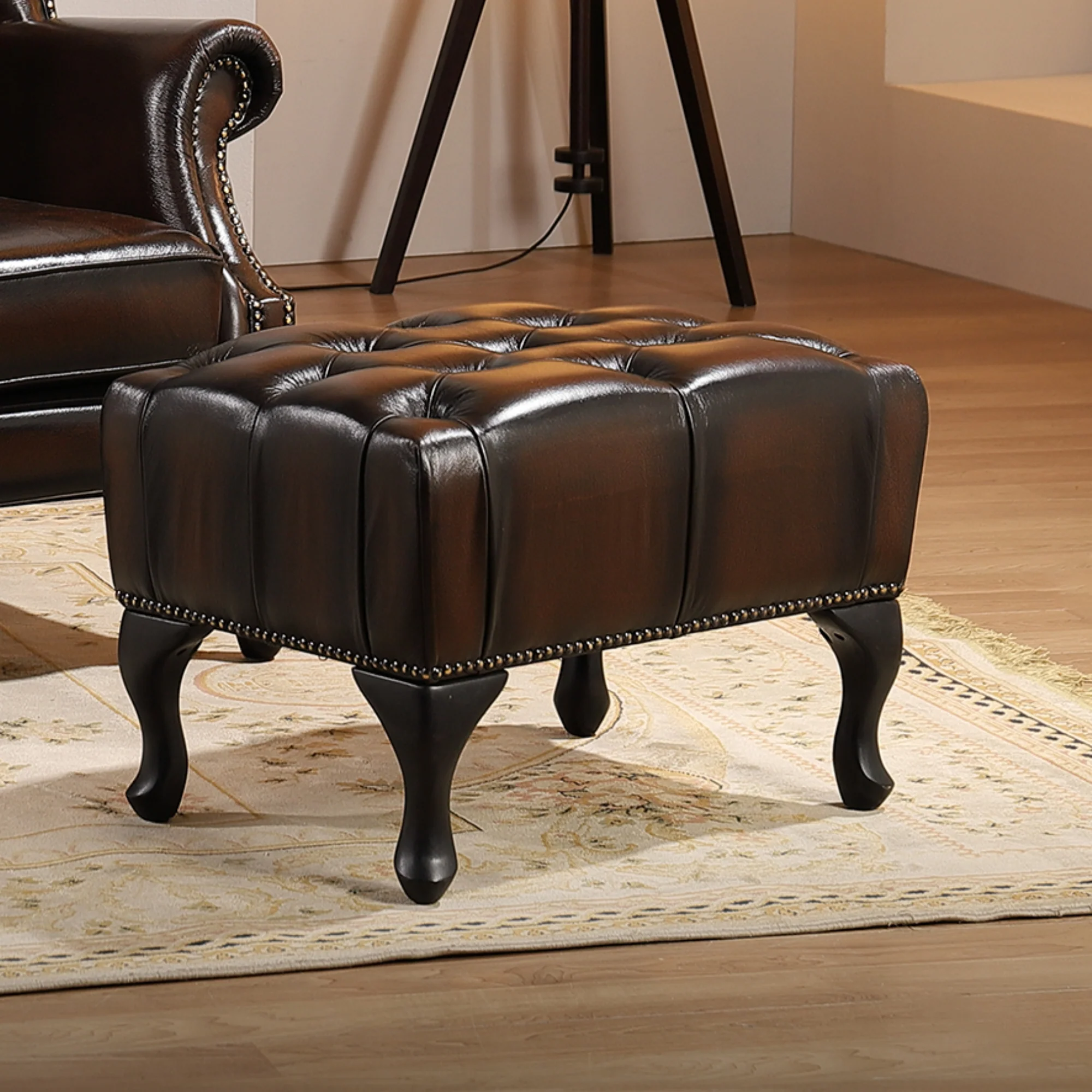 Alastair Leather Ottoman - Image 5
