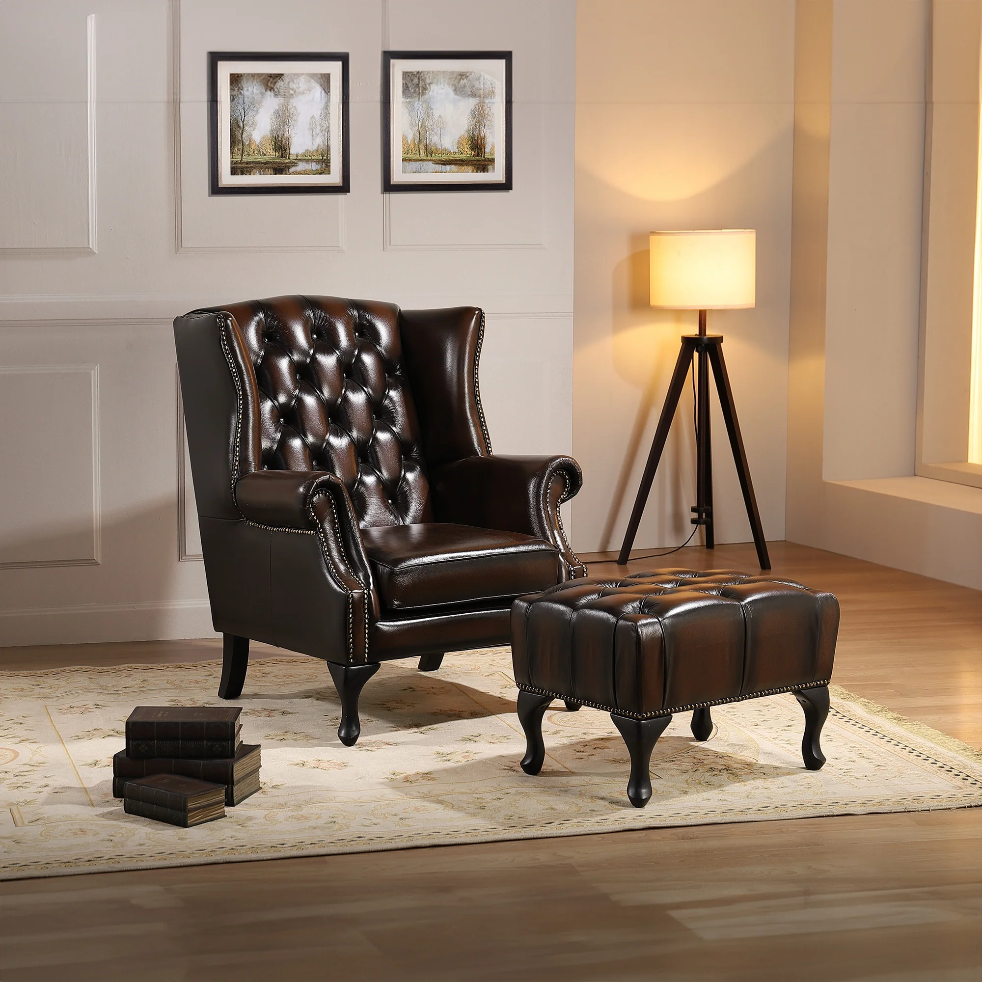 Alastair Leather Ottoman - Image 6
