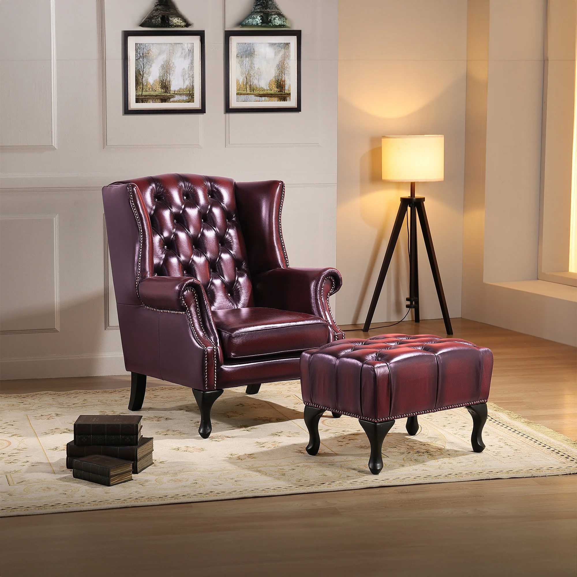 Alastair Leather Ottoman - Image 8