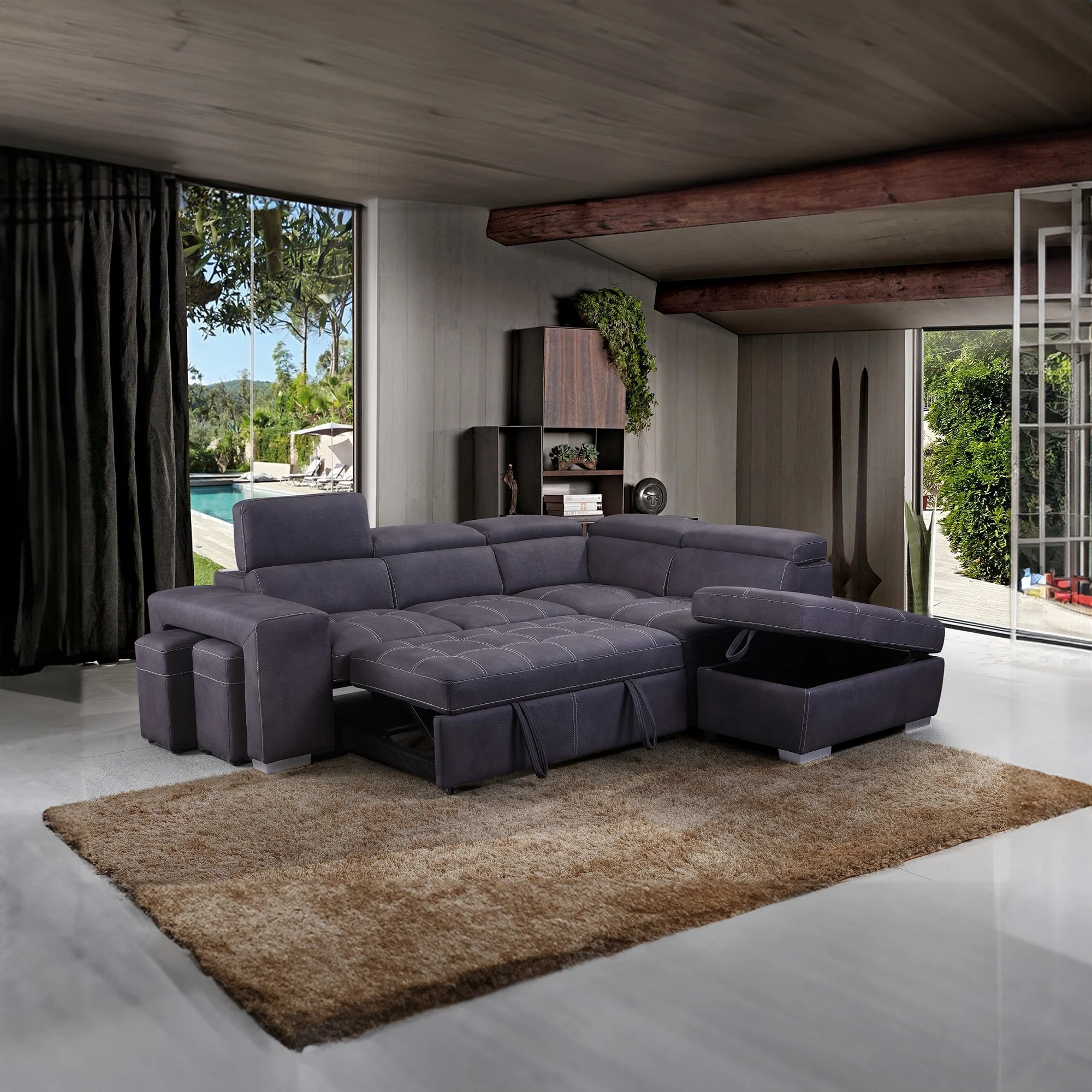 Maxis 4 Seater Corner Modular Sofa Bed Lounge RHF Chaise Storage Ottoman Charcoal - Image 2