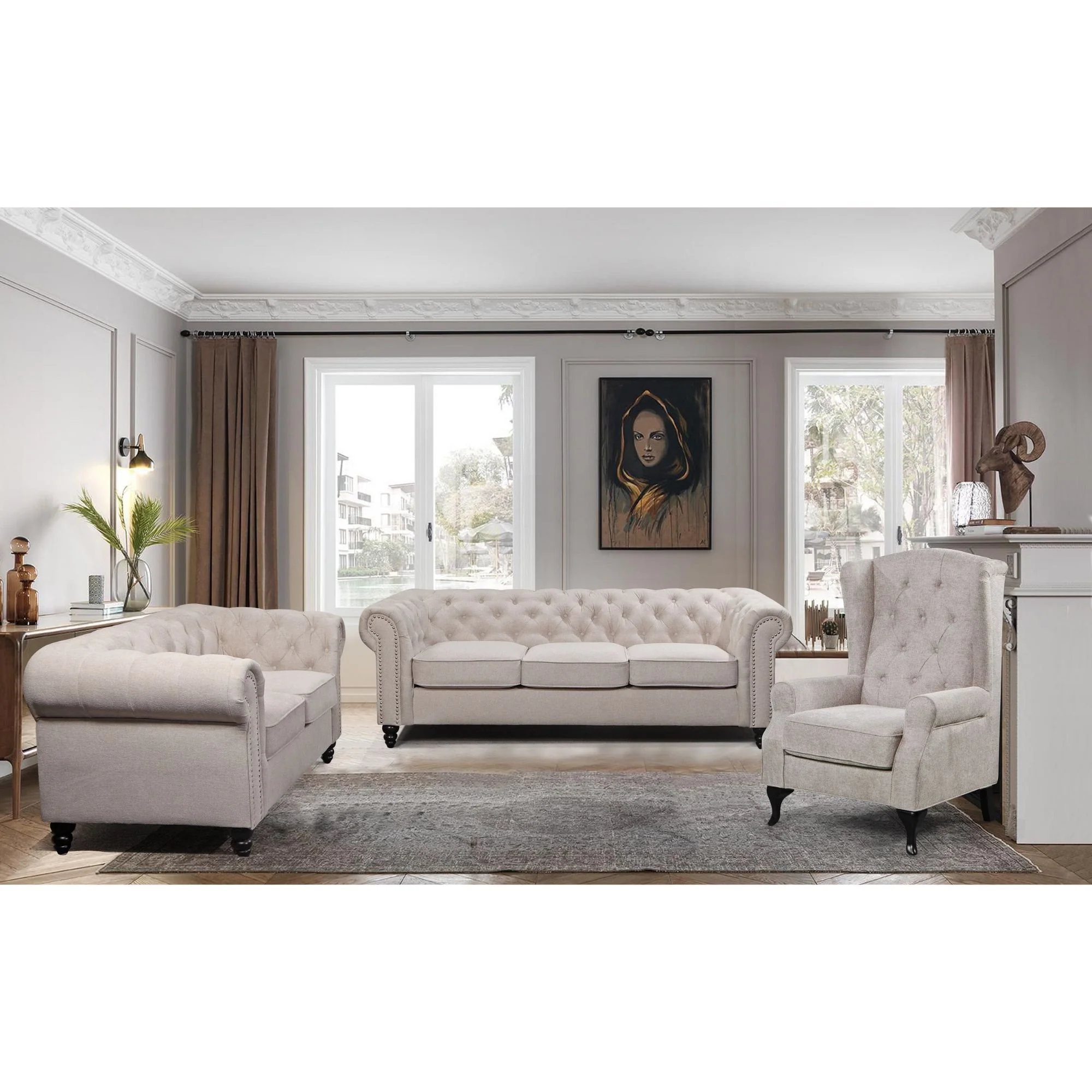 Mellowly 2+3 Seater Sofa Set Beige - Image 2