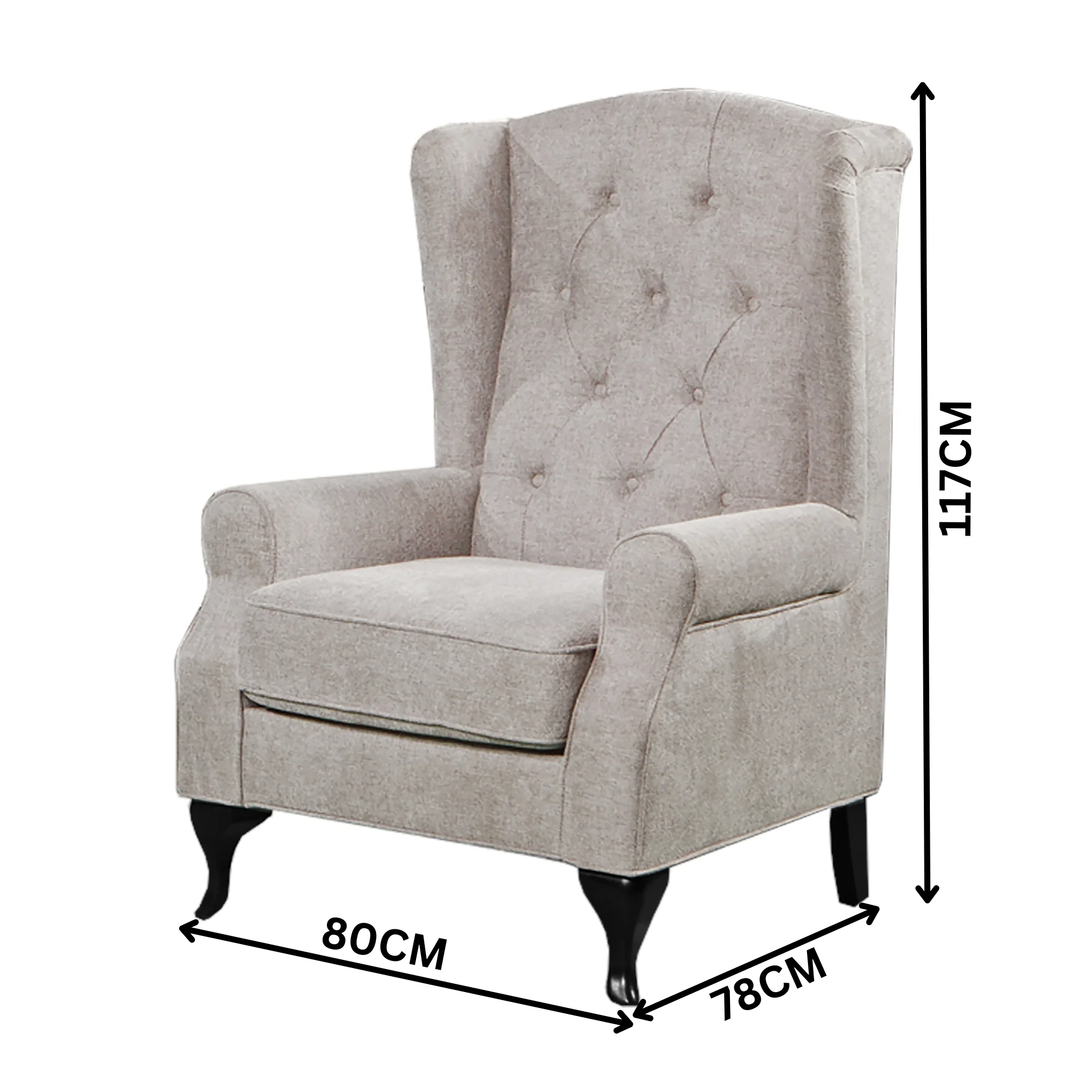 Mellowly Wing Back Chair Sofa Chesterfield Armchair Fabric Uplholstered Beige - Image 3