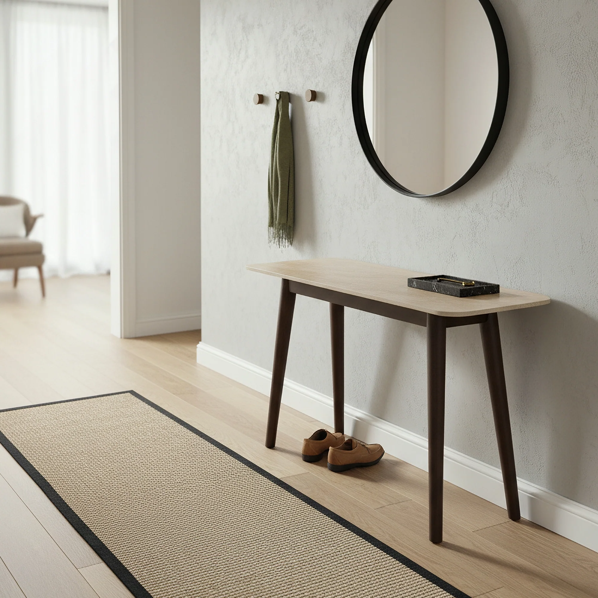 Milo 120cm Console Table Sintered Stone Travertine Top Walnut - Image 3