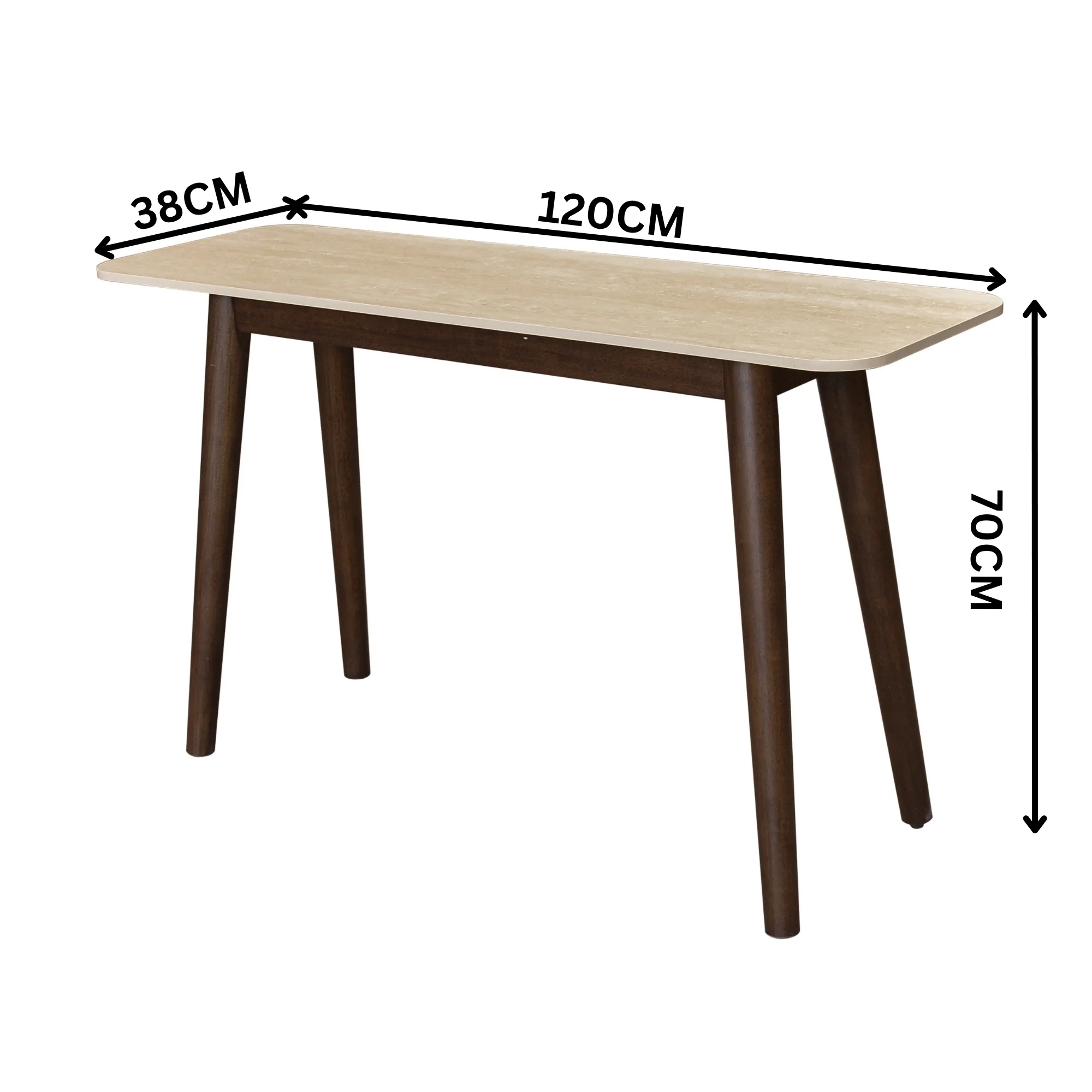 Milo 120cm Console Table Sintered Stone Travertine Top Walnut - Image 5