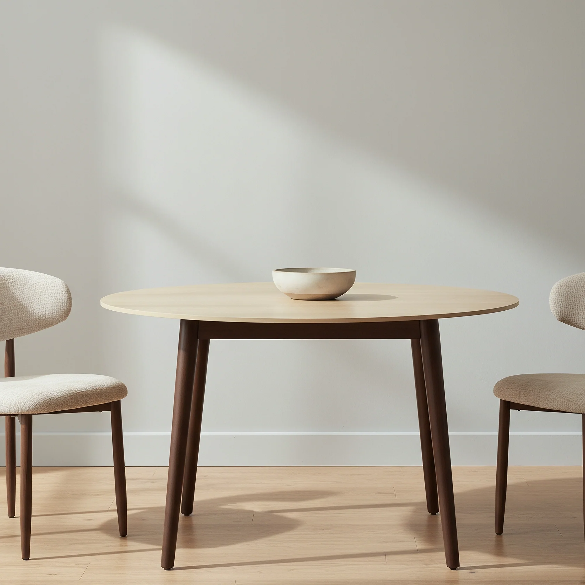 Milo 120cm Round Dining Table Sintered Stone Travertine Top Walnut - Image 4
