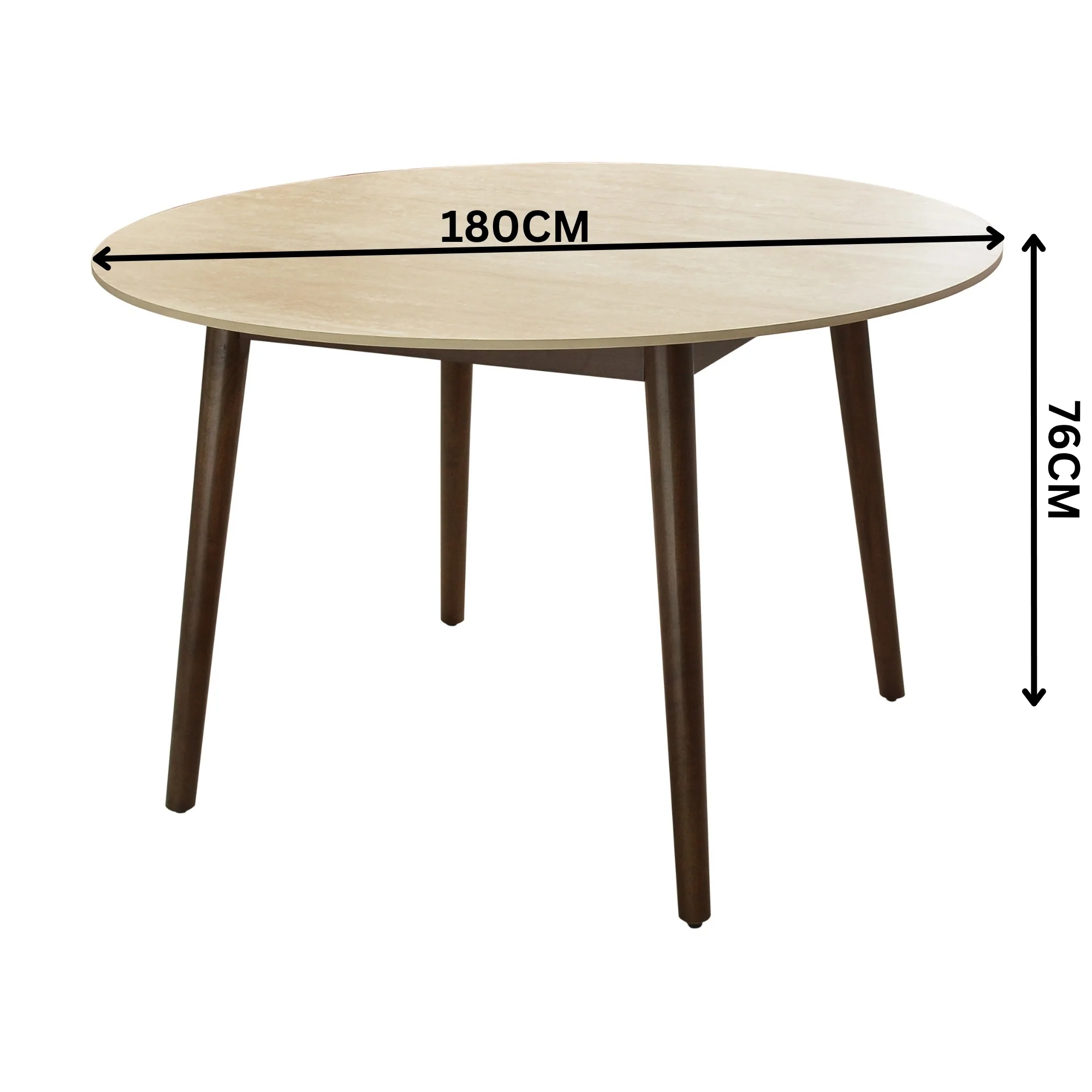 Milo 120cm Round Dining Table Sintered Stone Travertine Top Walnut - Image 5