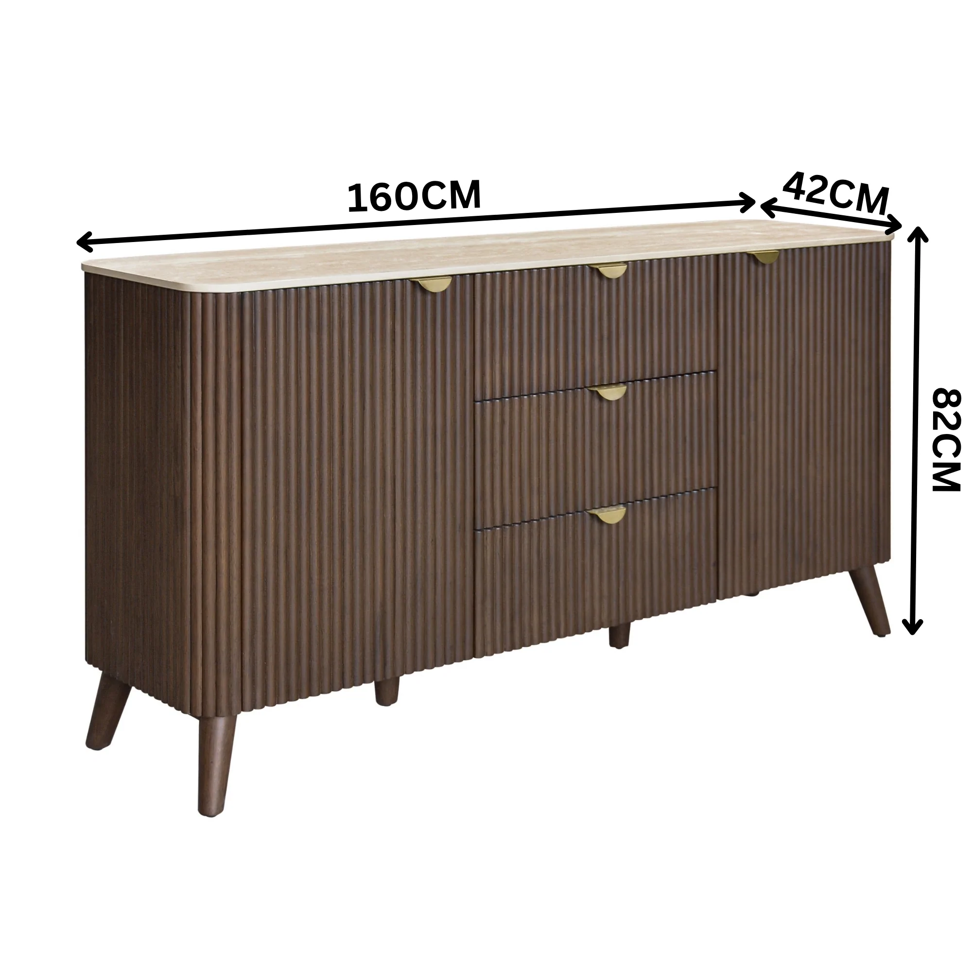 Milo 160cm Buffet Table Sintered Stone Travertine Top Walnut - Image 5