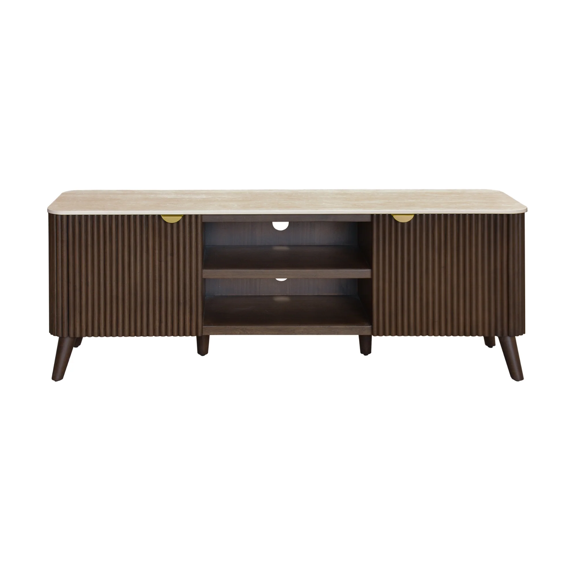 Milo 160cm ETU Entertainment TV Unit Sintered Stone Travertine Top Walnut - Image 2