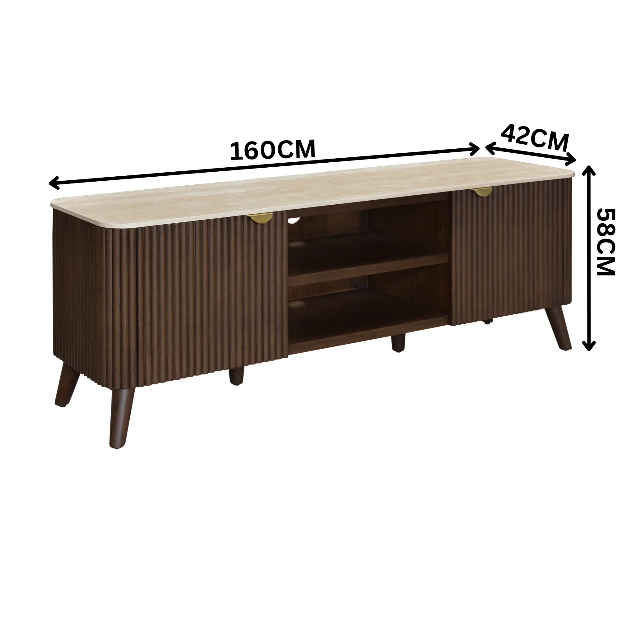 Milo 160cm ETU Entertainment TV Unit Sintered Stone Travertine Top Walnut - Image 5