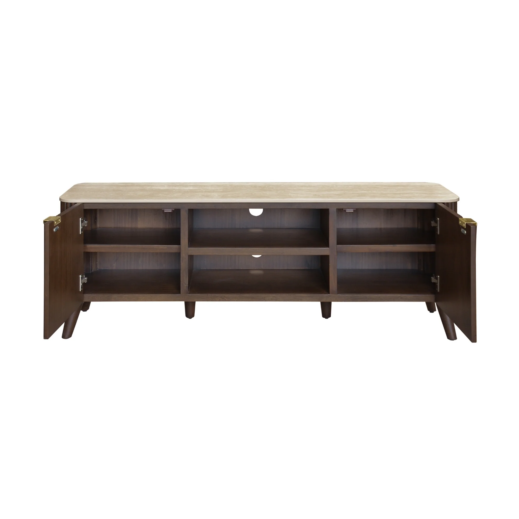 Milo 160cm ETU Entertainment TV Unit Sintered Stone Travertine Top Walnut - Image 6