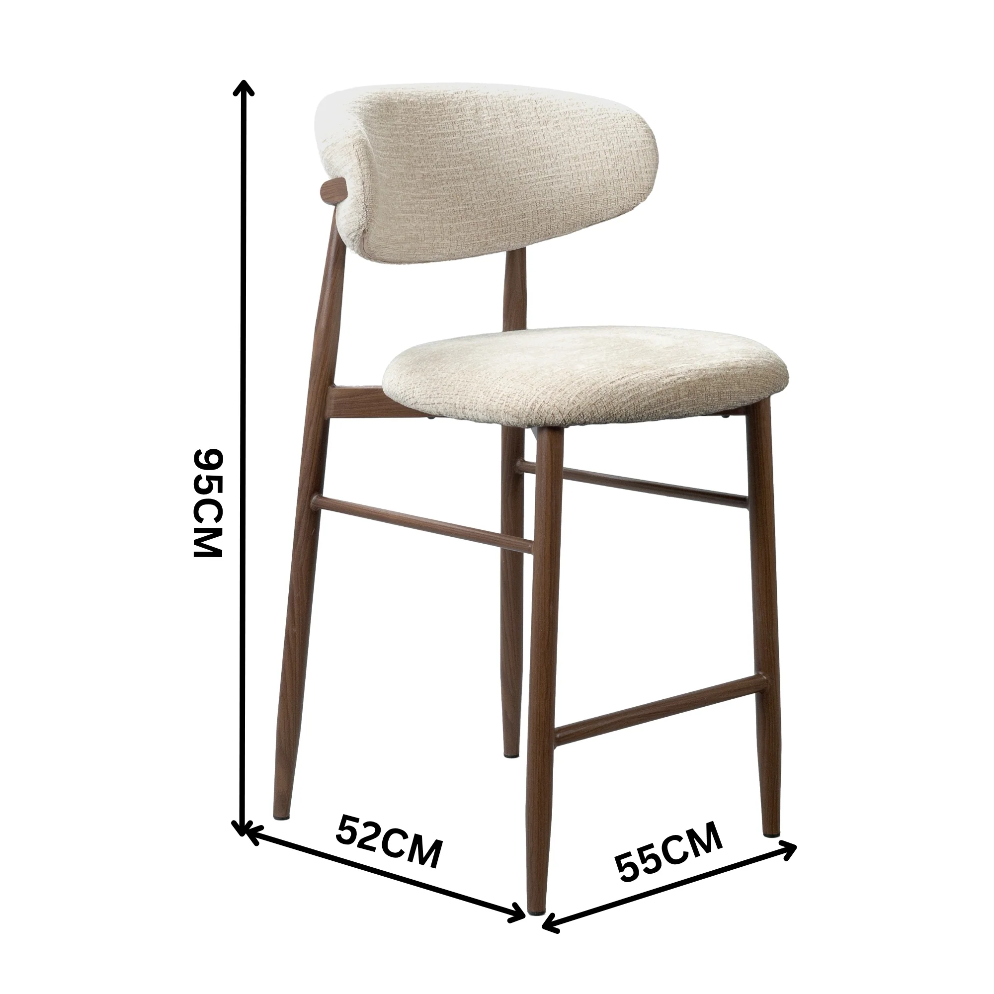 Milo 2pc Set Bar Chair Stool Fabric Seat Beige Walnut - Image 5