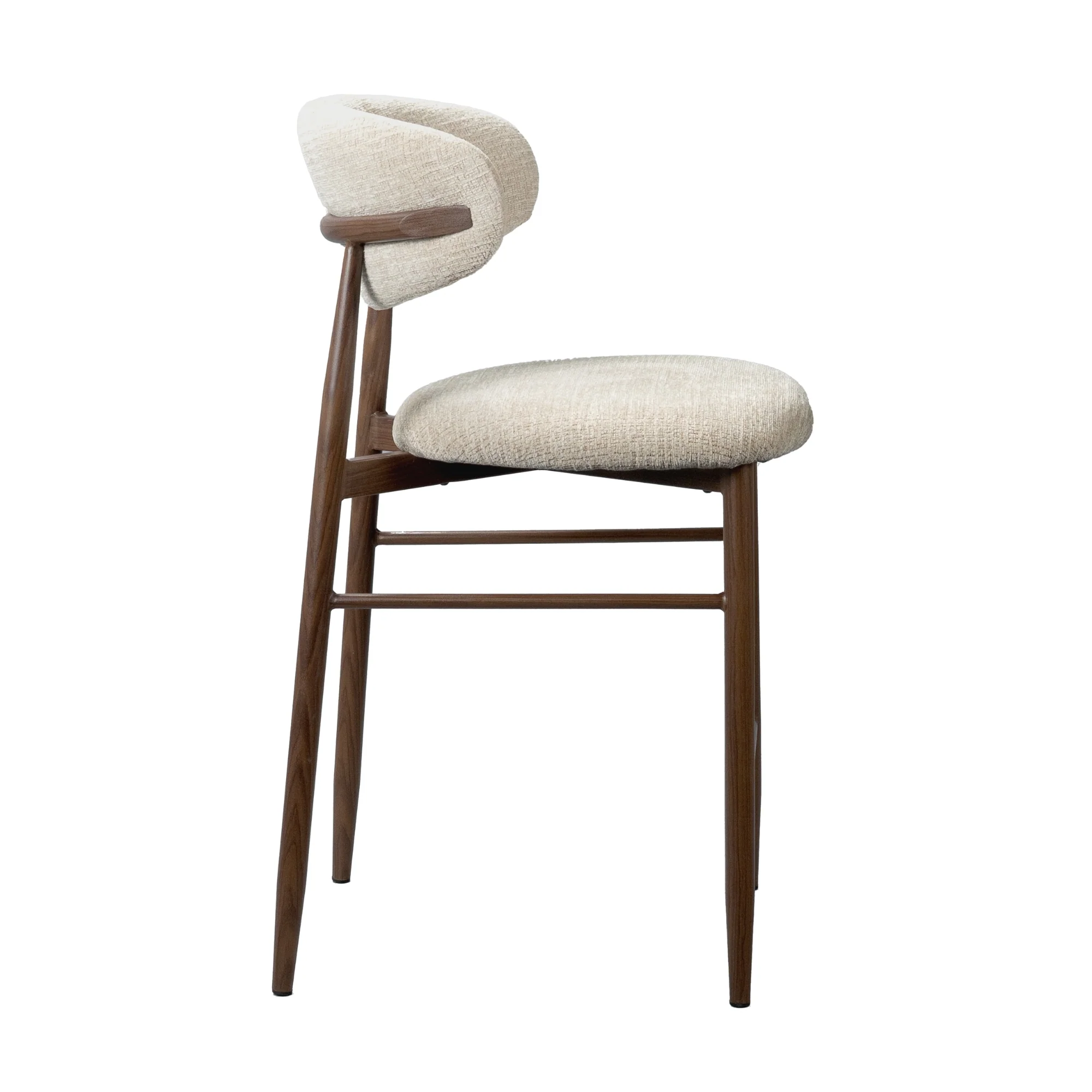 Milo 2pc Set Bar Chair Stool Fabric Seat Beige Walnut - Image 6