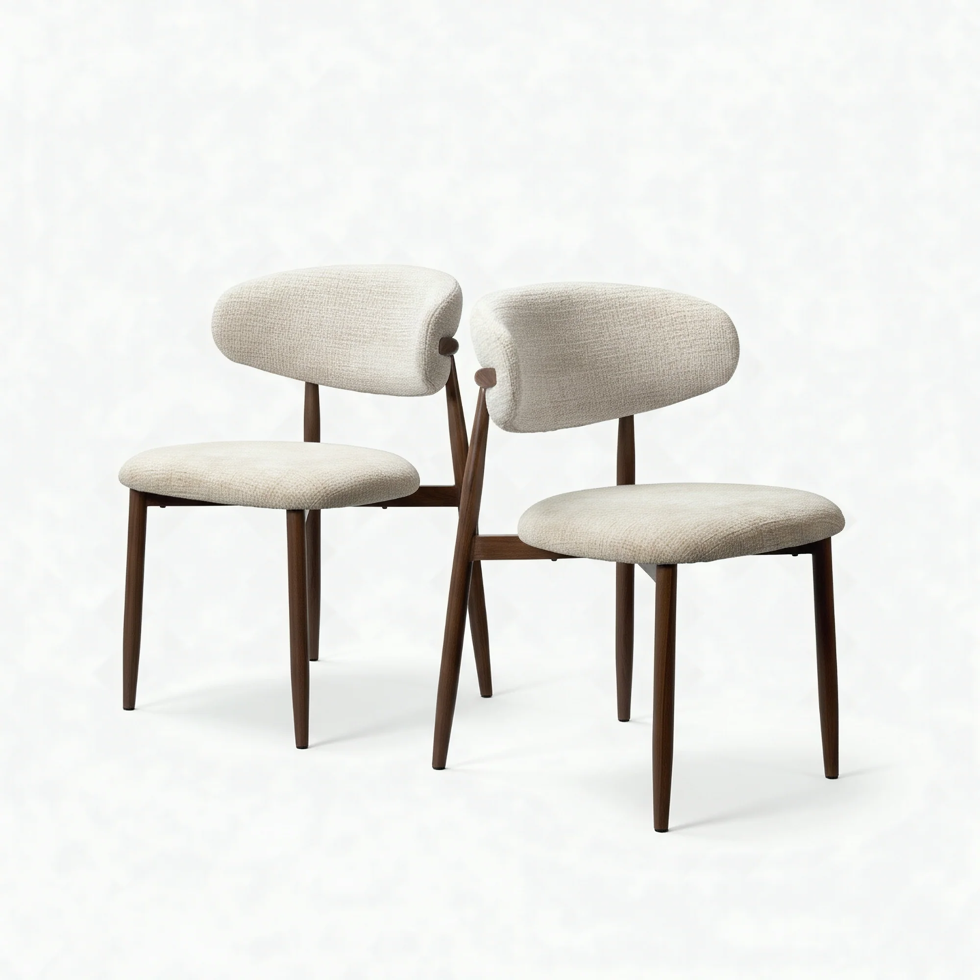 Milo 2pc Set Dining Chair Fabric Seat Beige Walnut - Image 2