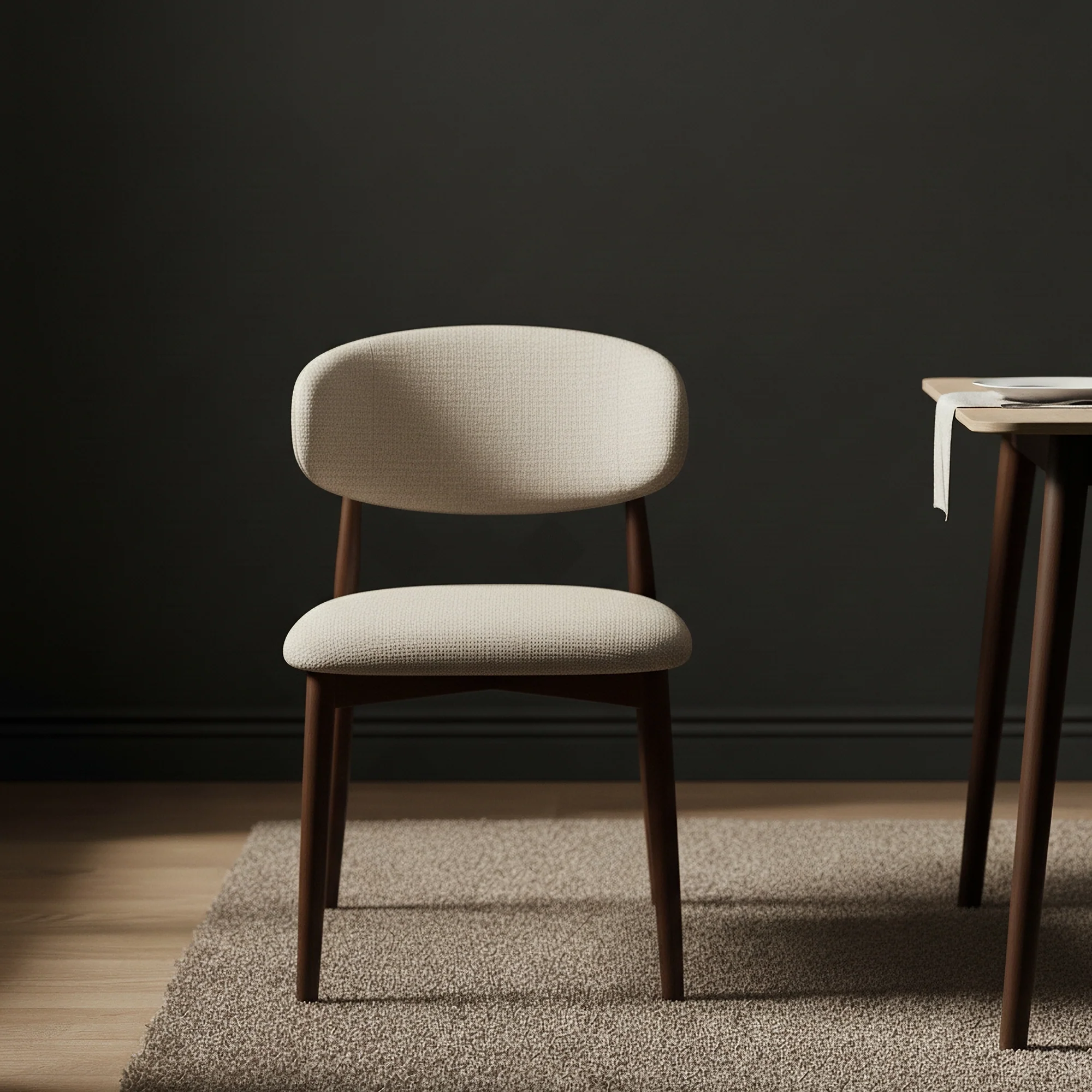 Milo 2pc Set Dining Chair Fabric Seat Beige Walnut - Image 3