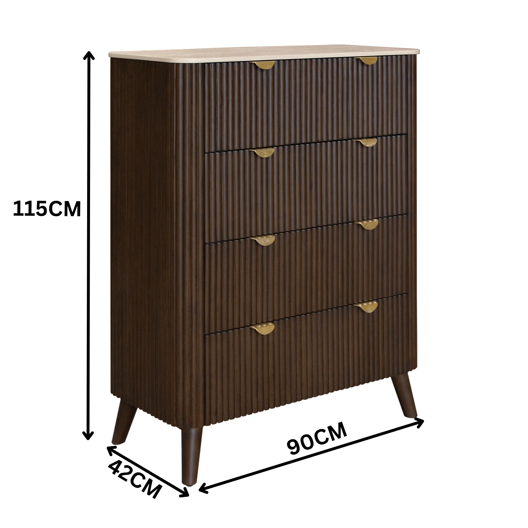 Milo 4pc Bedroom Set Queen Bed Frame Bedside Tallboy Walnut - Image 7