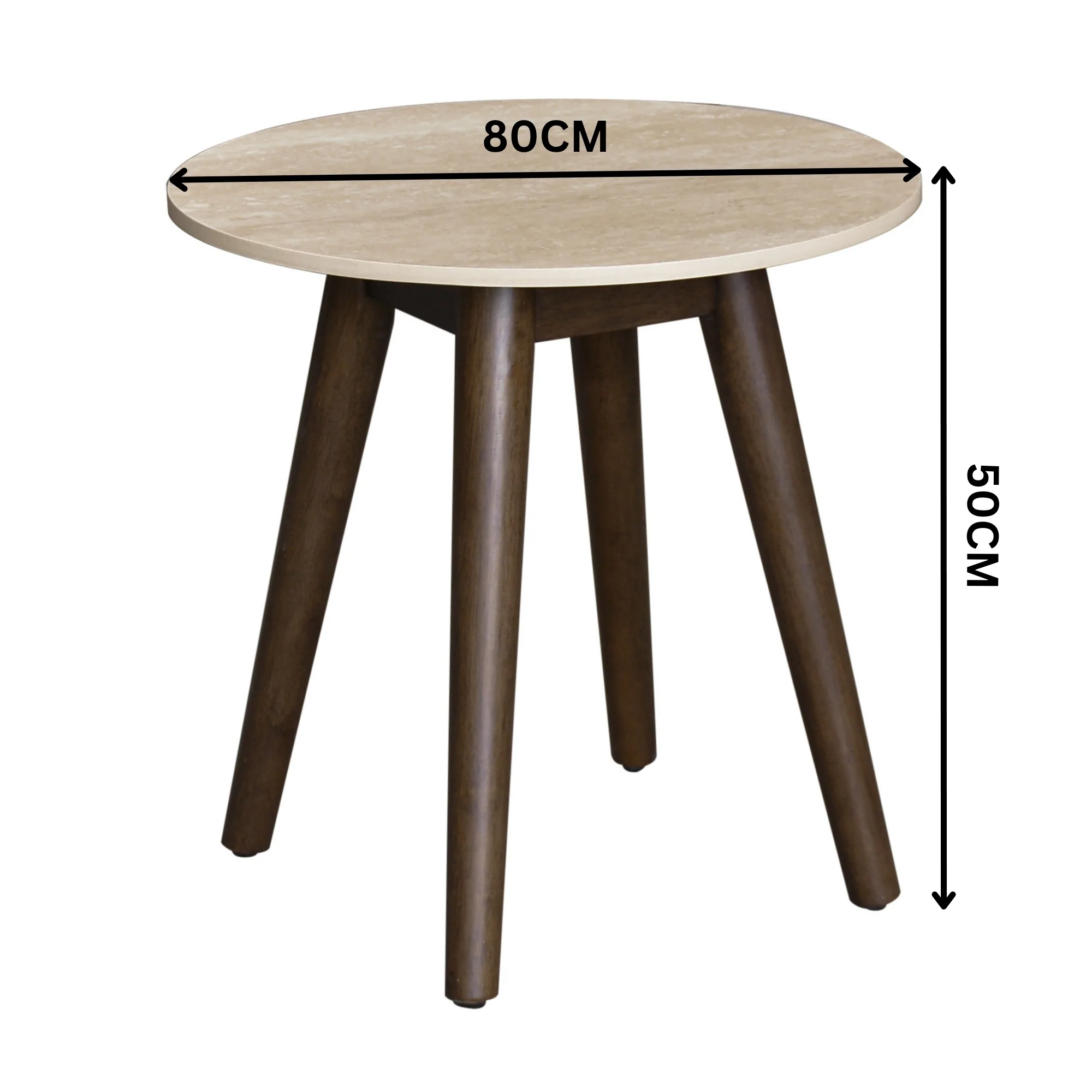 Milo 50cm Round Lamp Table Sintered Stone Travertine Top Walnut - Image 5