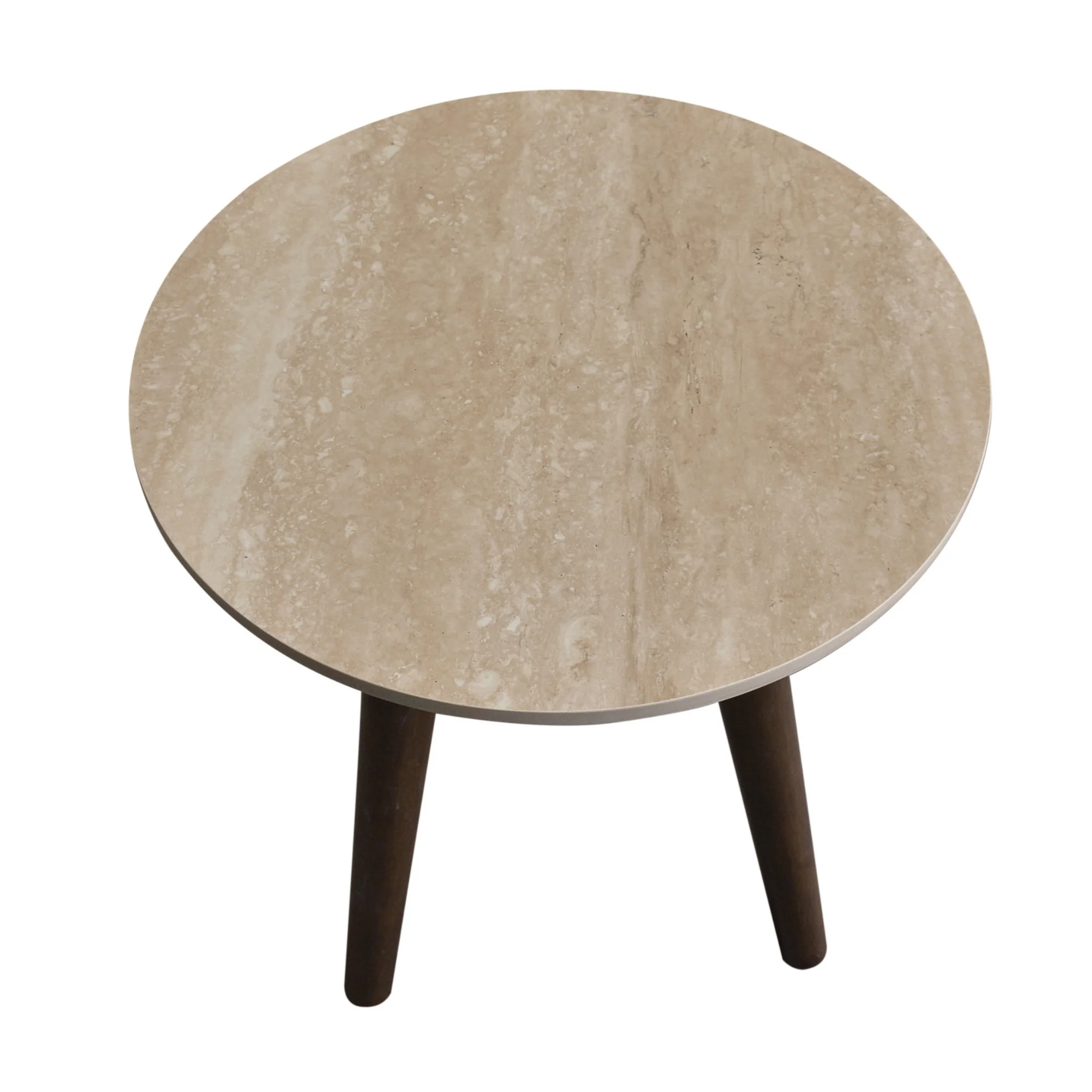 Milo 50cm Round Lamp Table Sintered Stone Travertine Top Walnut - Image 6
