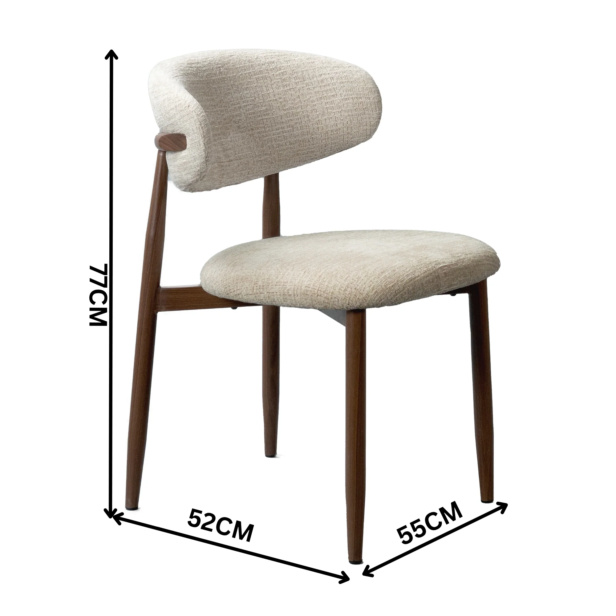 Milo 5pc Dining Set 120cm Round Table Sintered Stone Top Beige Chair Walnut - Image 7