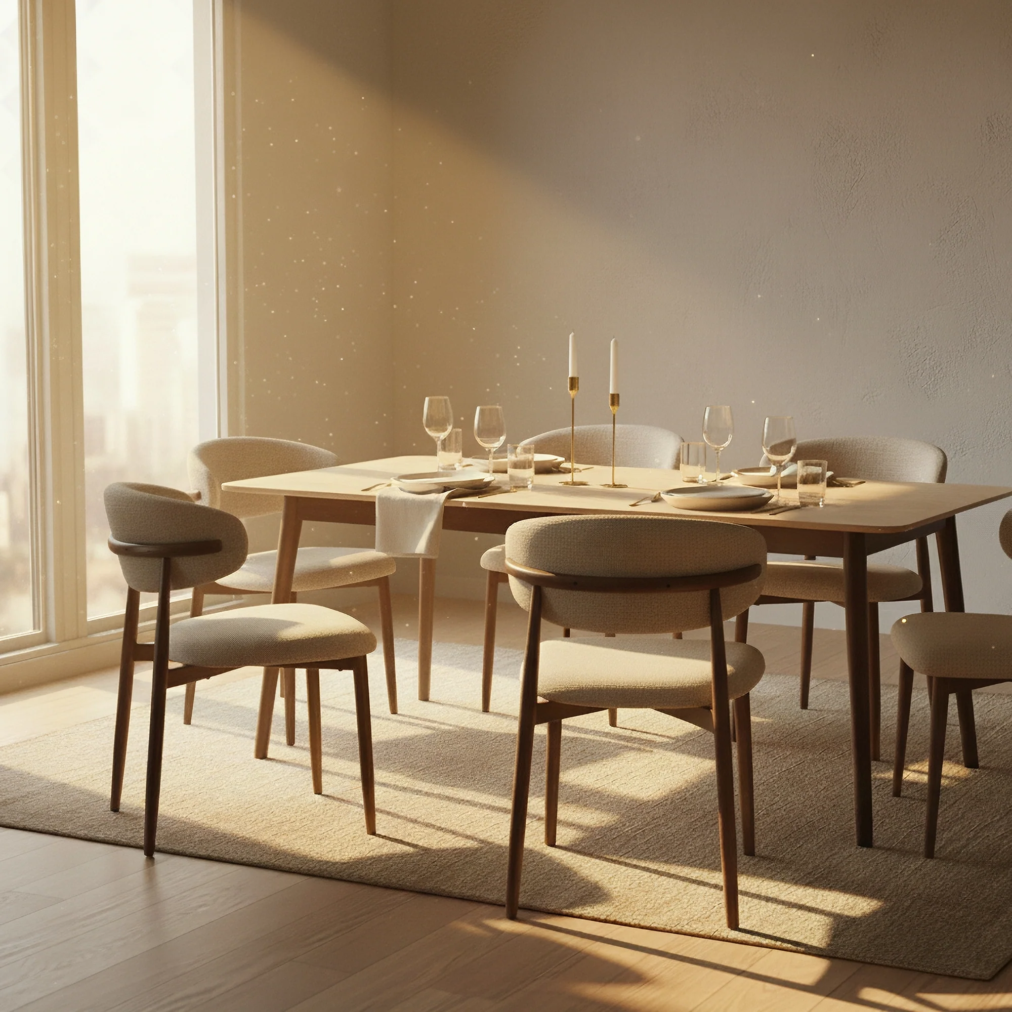 Milo 7pc Dining Set 180cm Table Sintered Stone Top Beige Chair Walnut - Image 3