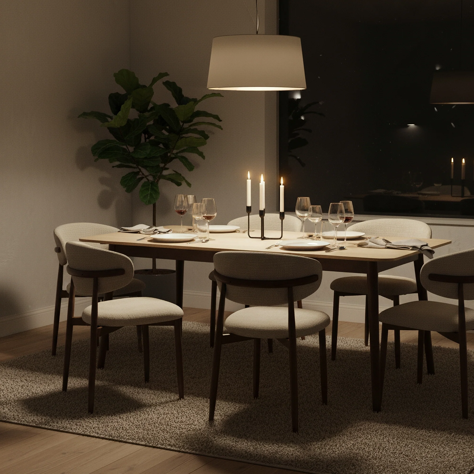 Milo 7pc Dining Set 180cm Table Sintered Stone Top Beige Chair Walnut - Image 4