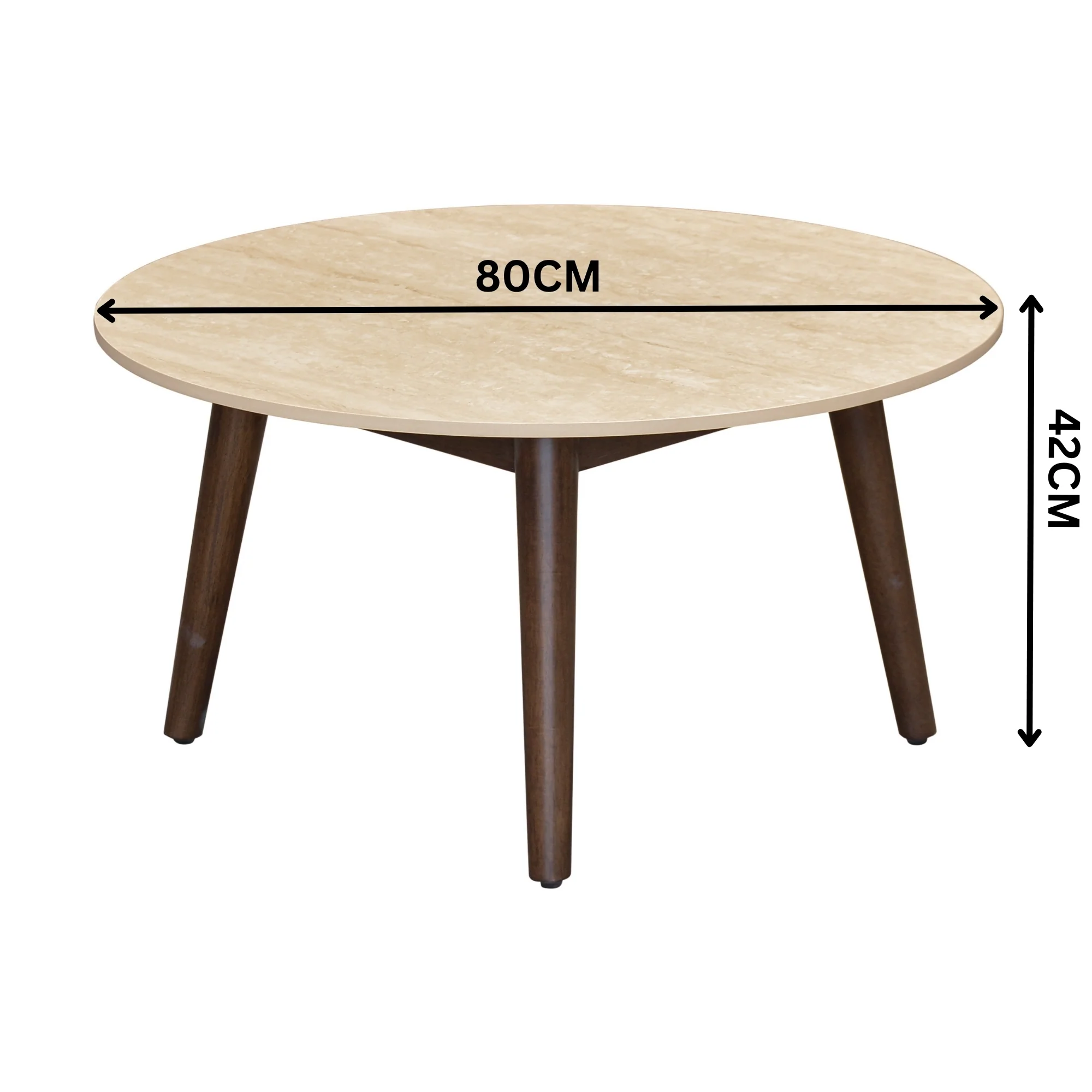 Milo 80cm Round Coffee Table Sintered Stone Travertine Top Walnut - Image 5