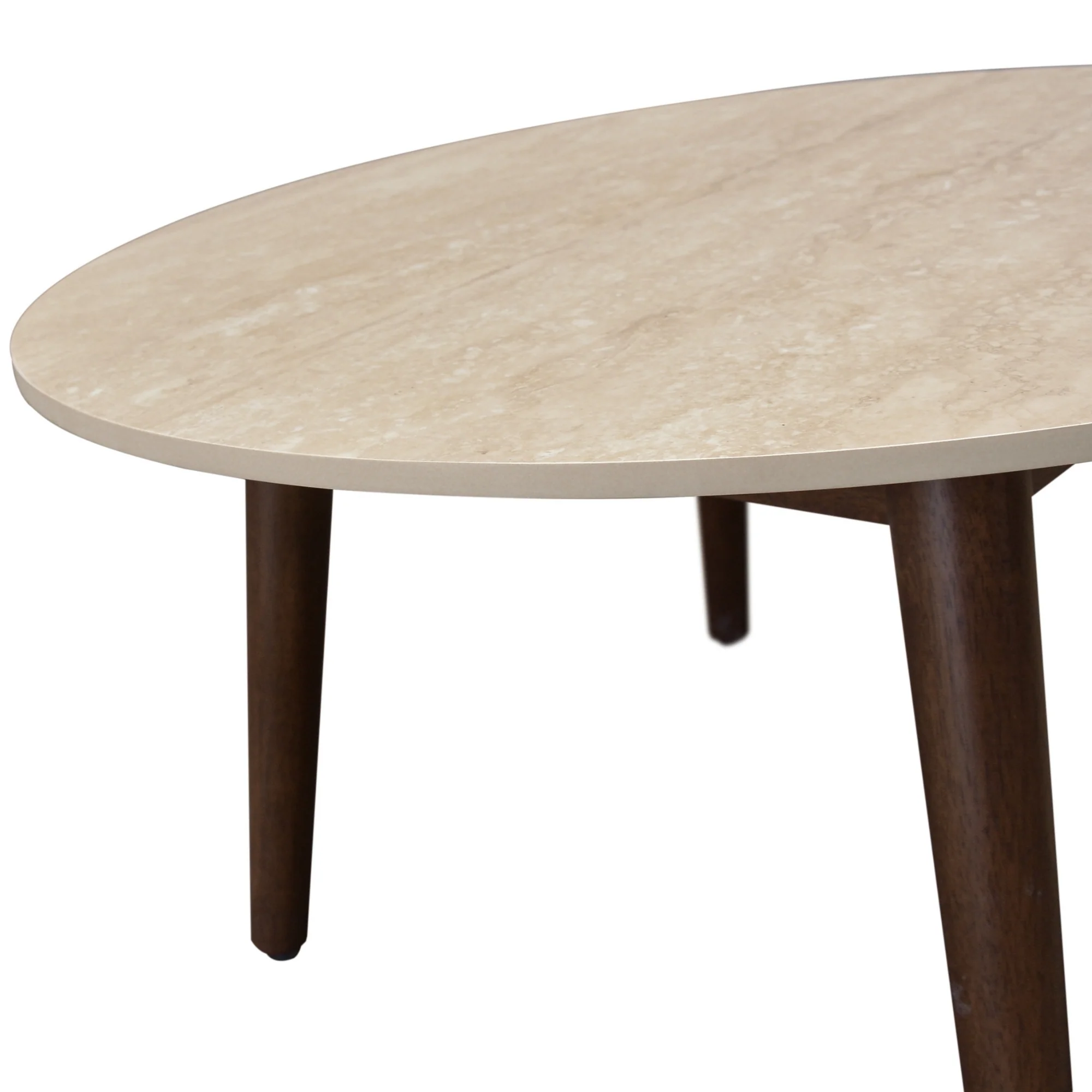 Milo 80cm Round Coffee Table Sintered Stone Travertine Top Walnut - Image 6