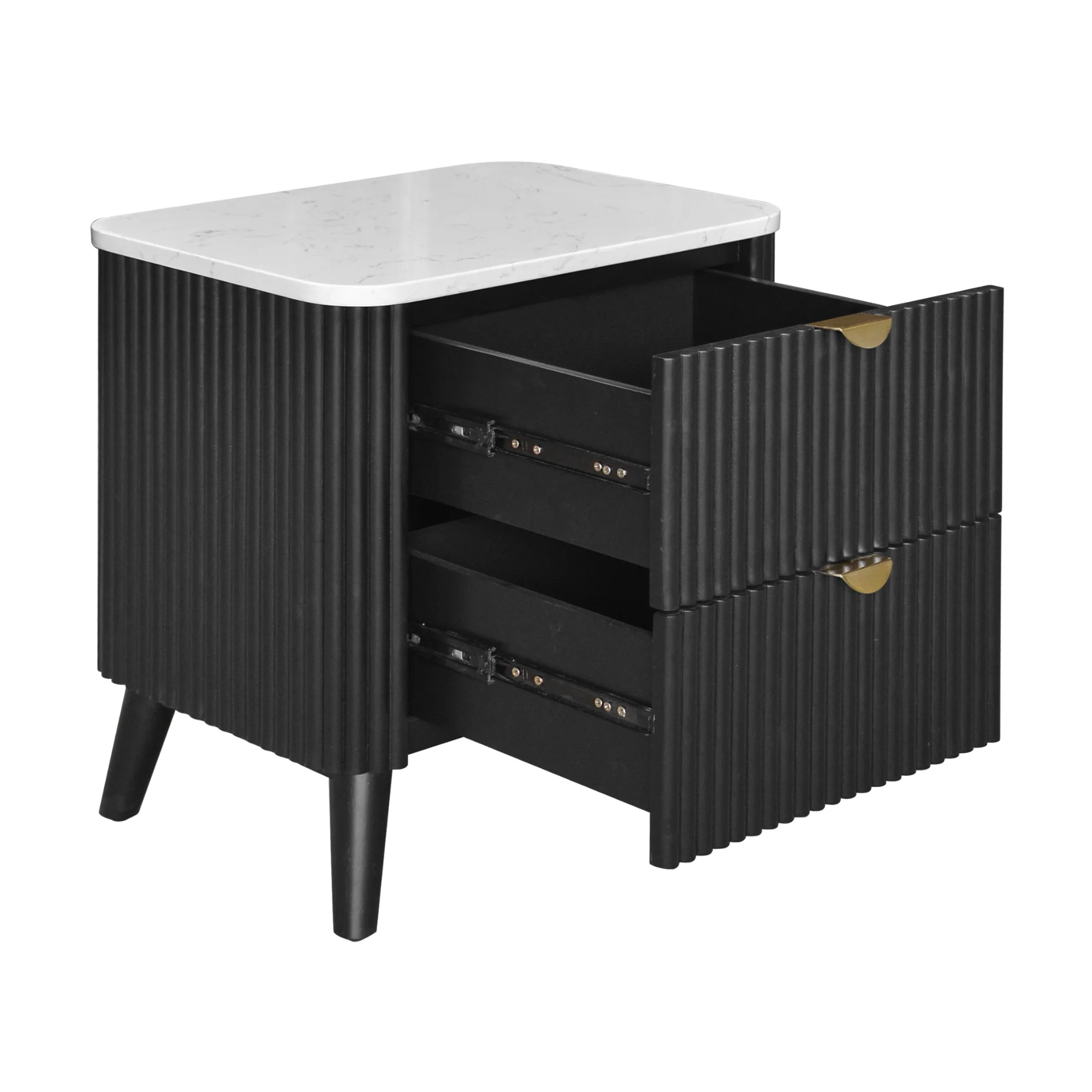 Milo Bedside Table 2 Drawer Sintered Stone Travertine Top Black - Image 2