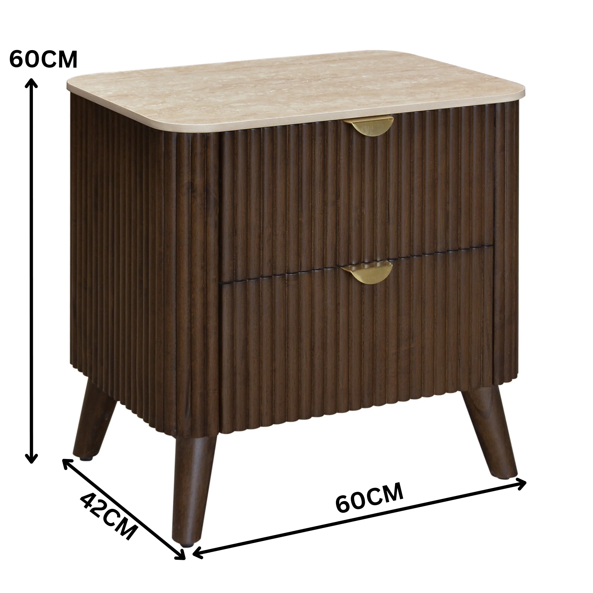 Milo Bedside Table 2 Drawer Sintered Stone Travertine Top Walnut - Image 3