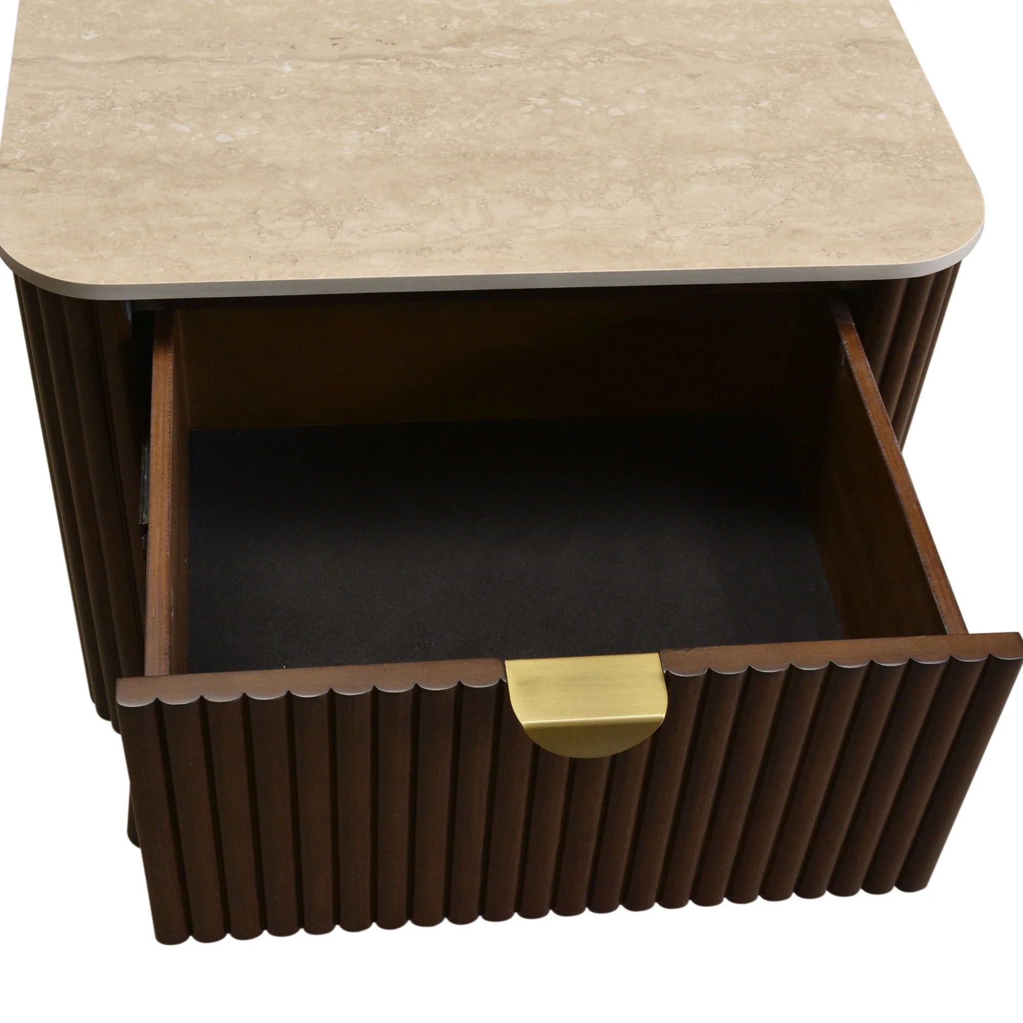Milo Bedside Table 2 Drawer Sintered Stone Travertine Top Walnut - Image 5
