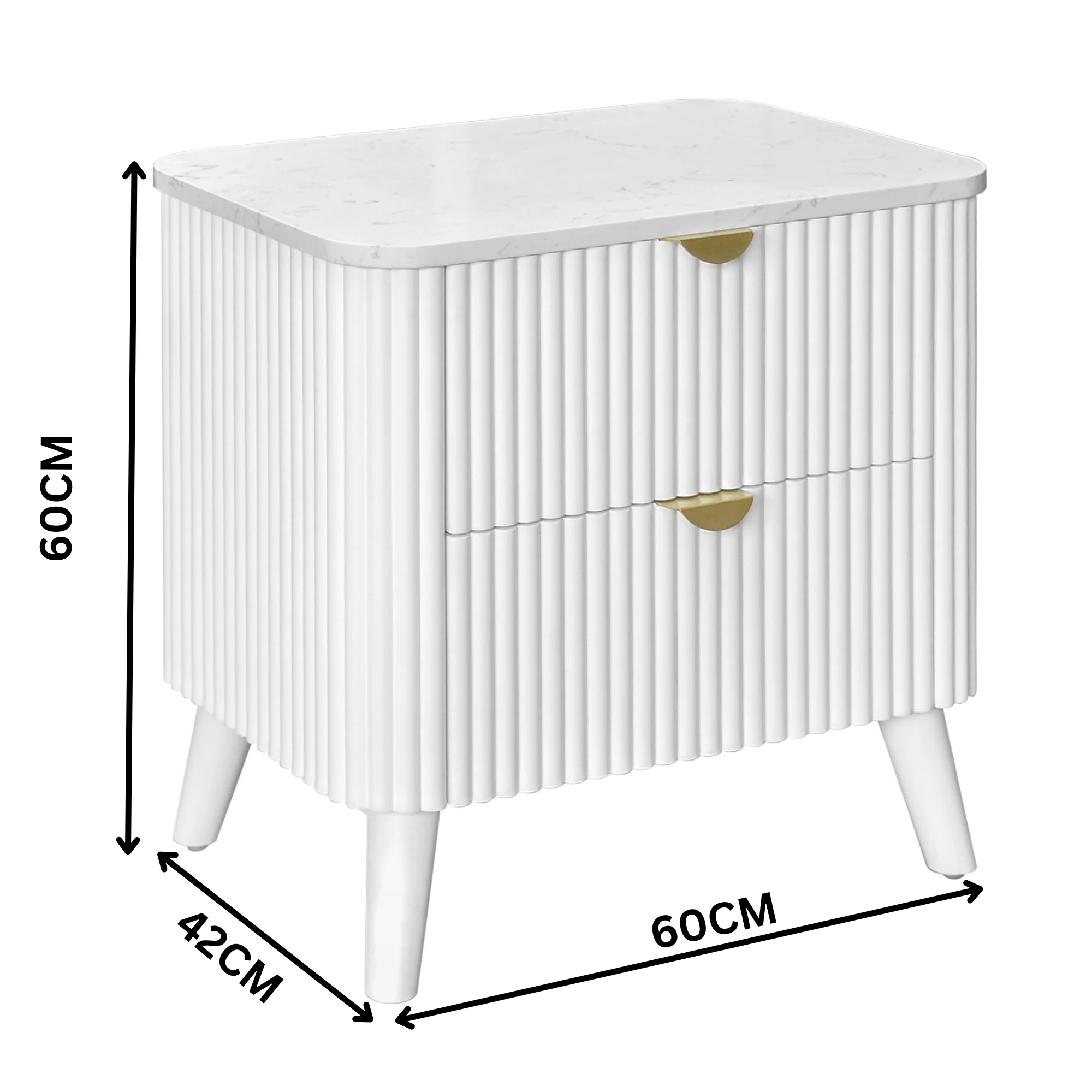 Milo Bedside Table 2 Drawer Sintered Stone Travertine Top White - Image 2