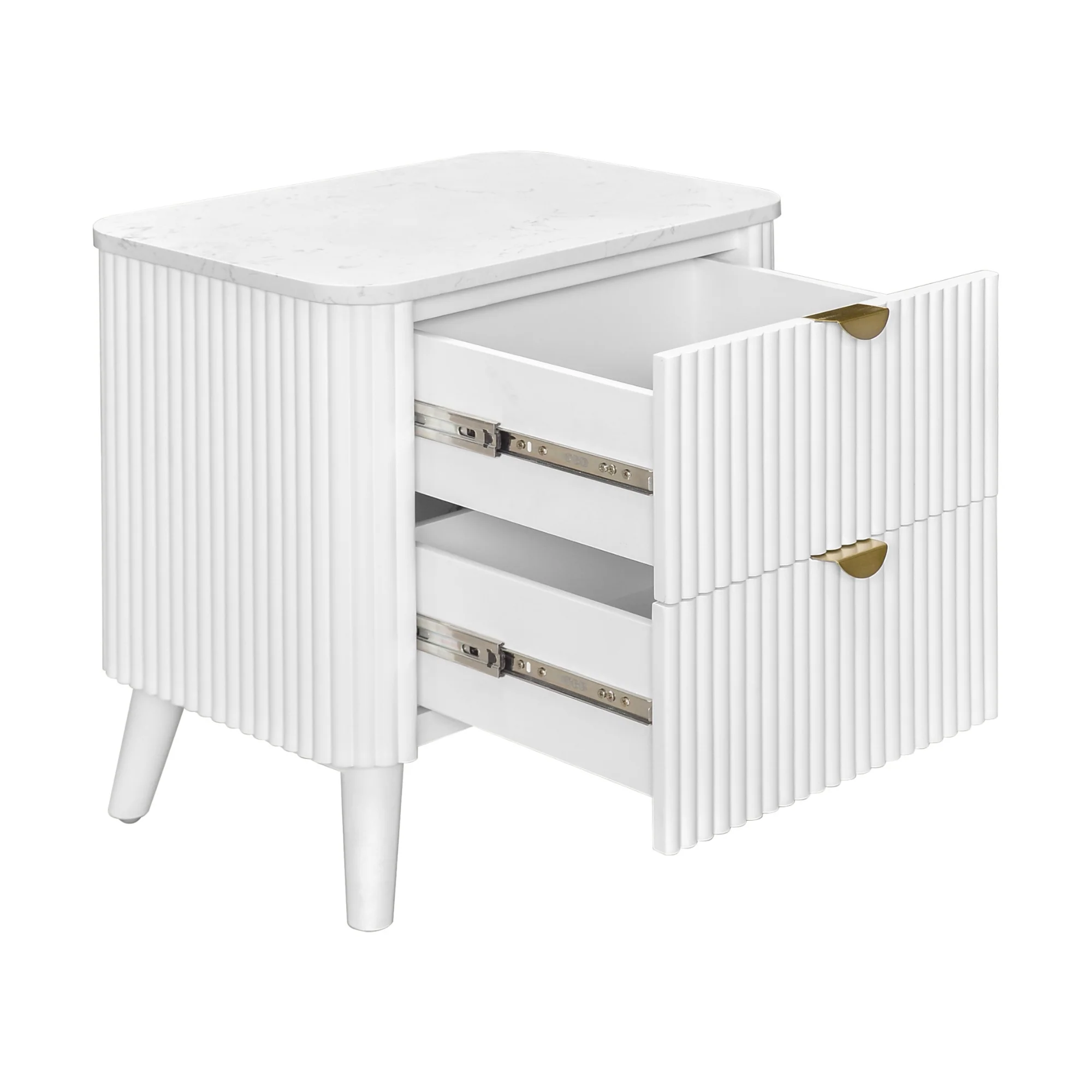 Milo Bedside Table 2 Drawer Sintered Stone Travertine Top White - Image 3