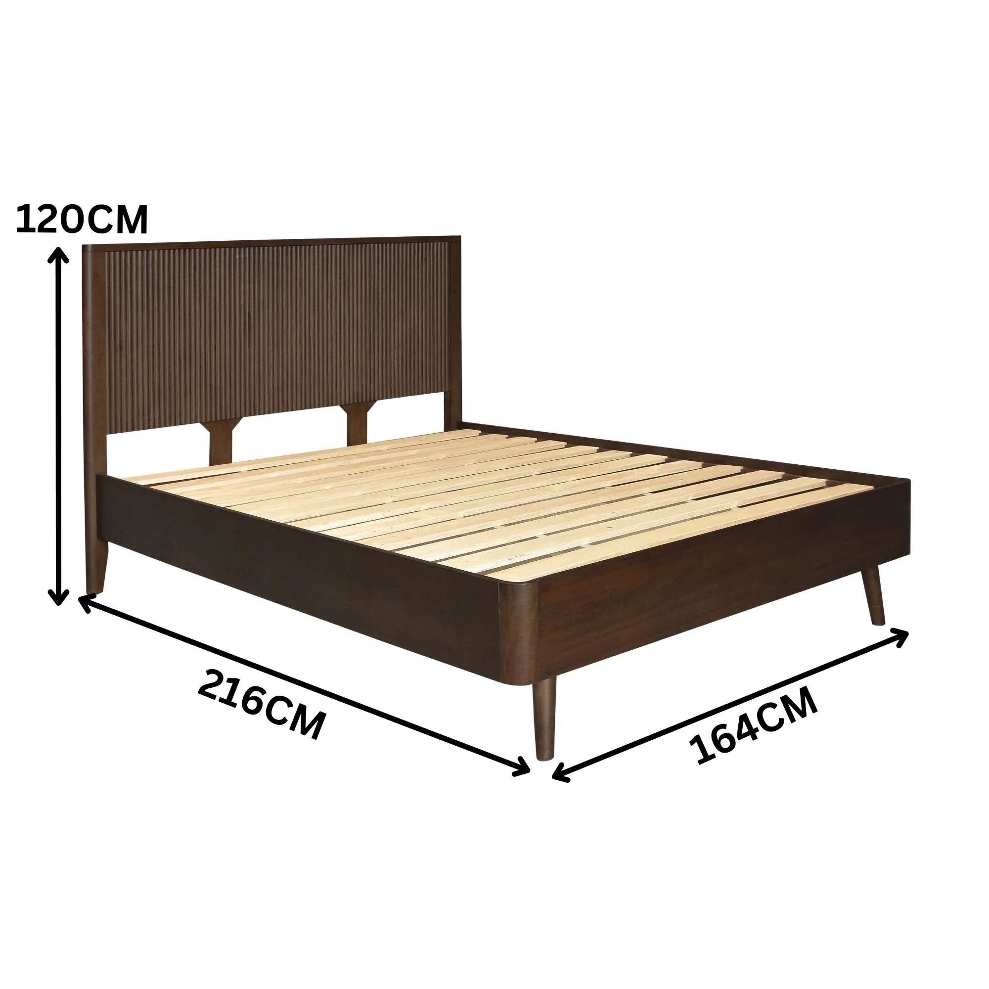 Milo Queen Bed Solid Hardwood Frame Walnut - Image 3