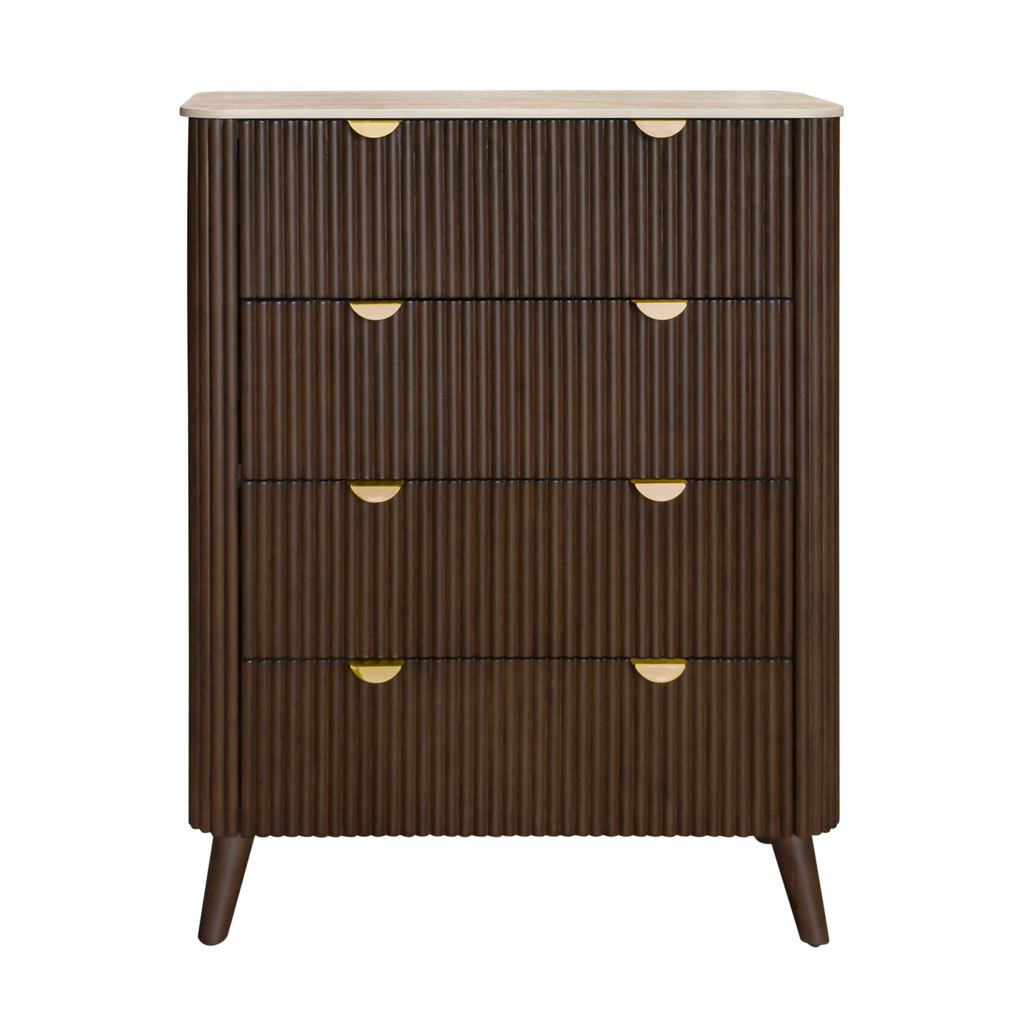 Milo Tallboy 4 Drawer Sintered Stone Travertine Top Walnut - Image 2