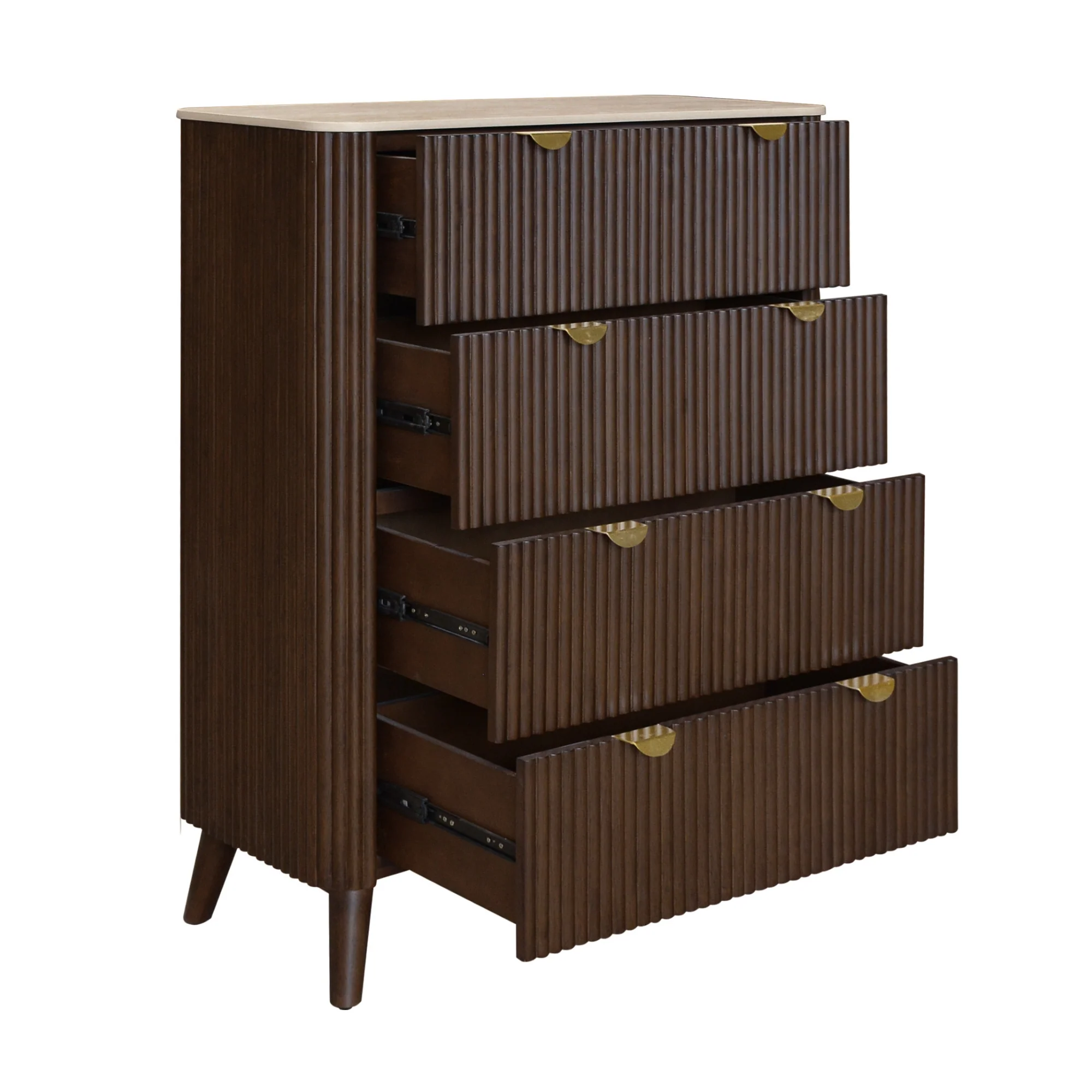 Milo Tallboy 4 Drawer Sintered Stone Travertine Top Walnut - Image 4