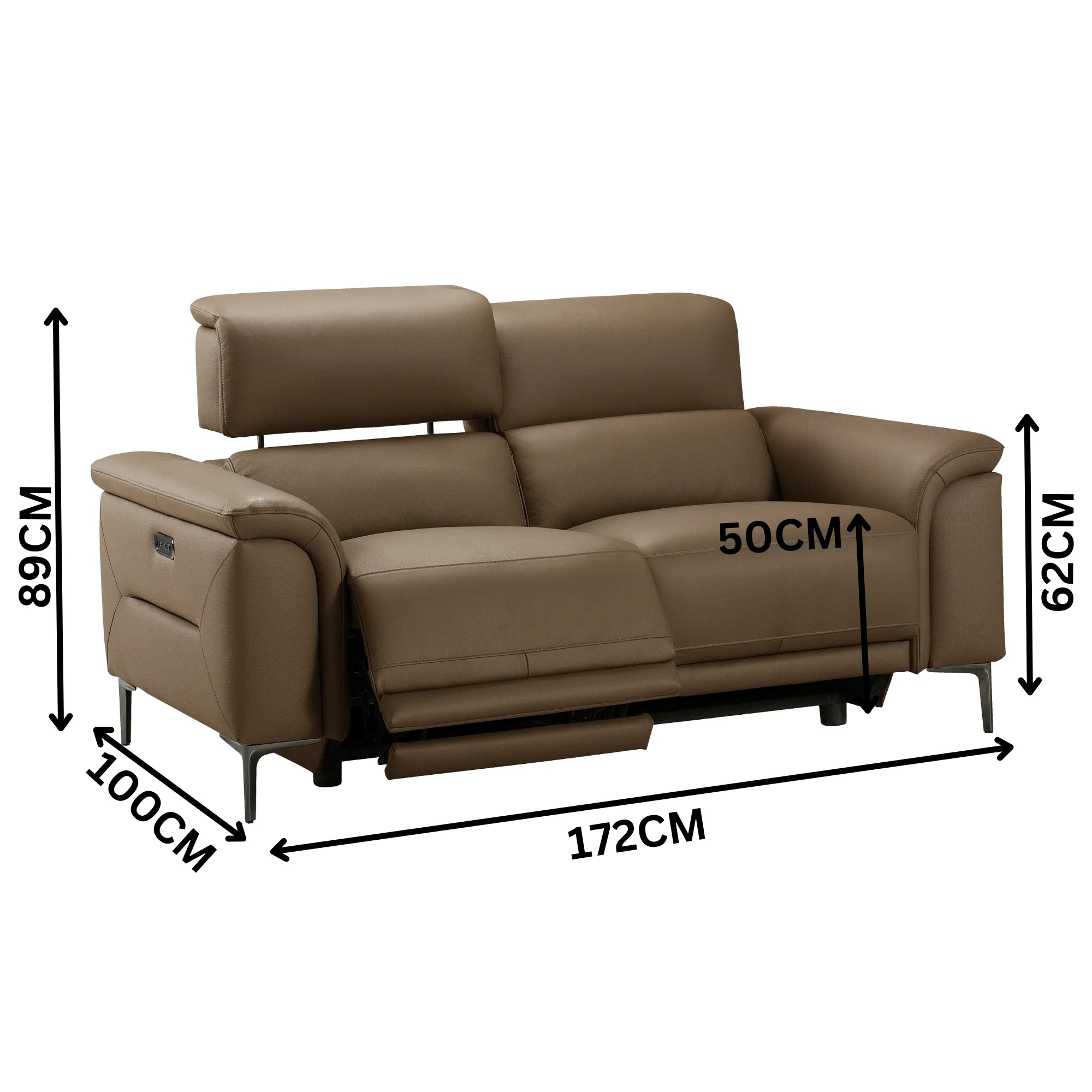 Mondrich 2 Seater Leather Electirc Recliner Sofa Lounge USB Charging Port Brown - Image 3