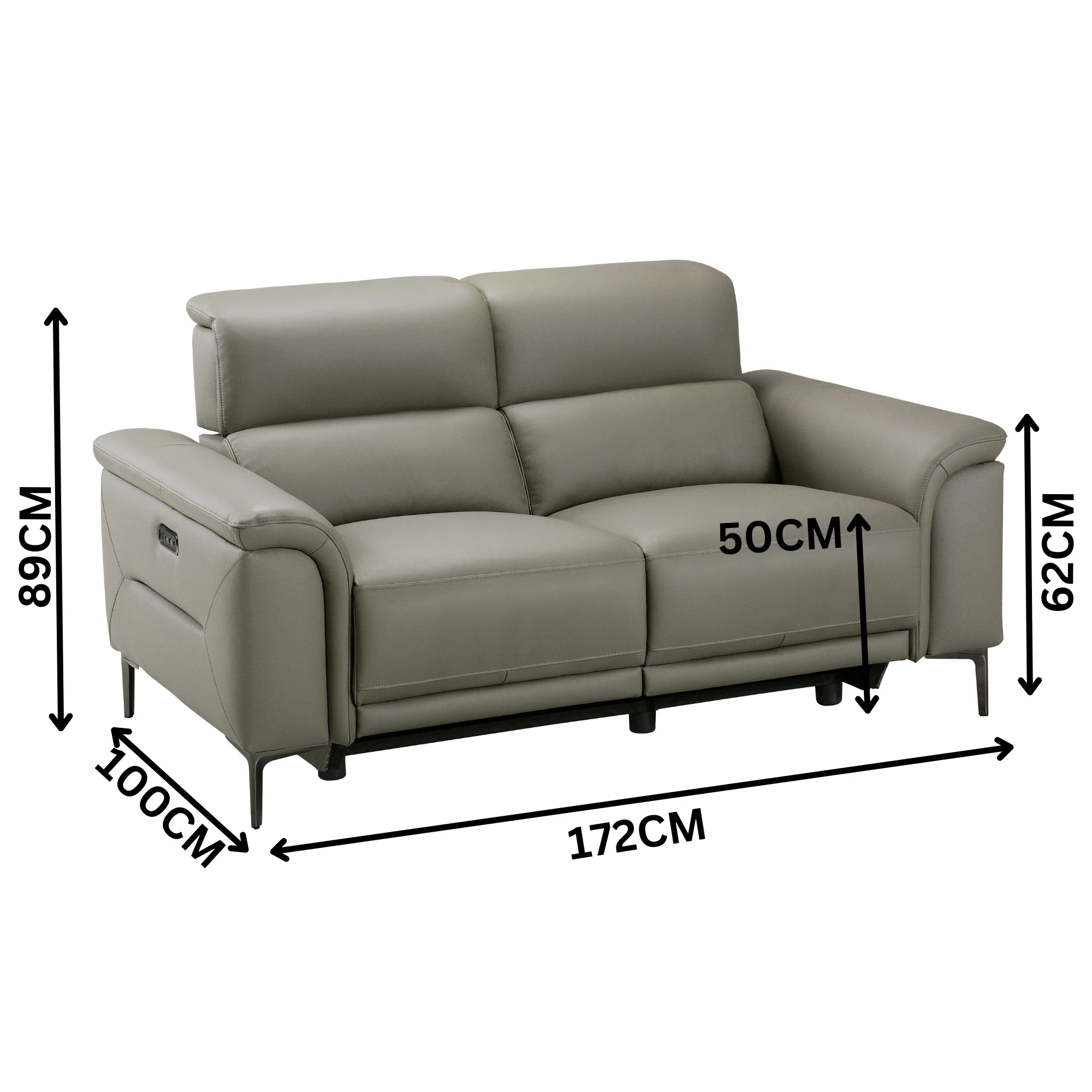 Mondrich 2 Seater Leather Electirc Recliner Sofa Lounge USB Charging Port Grey - Image 3