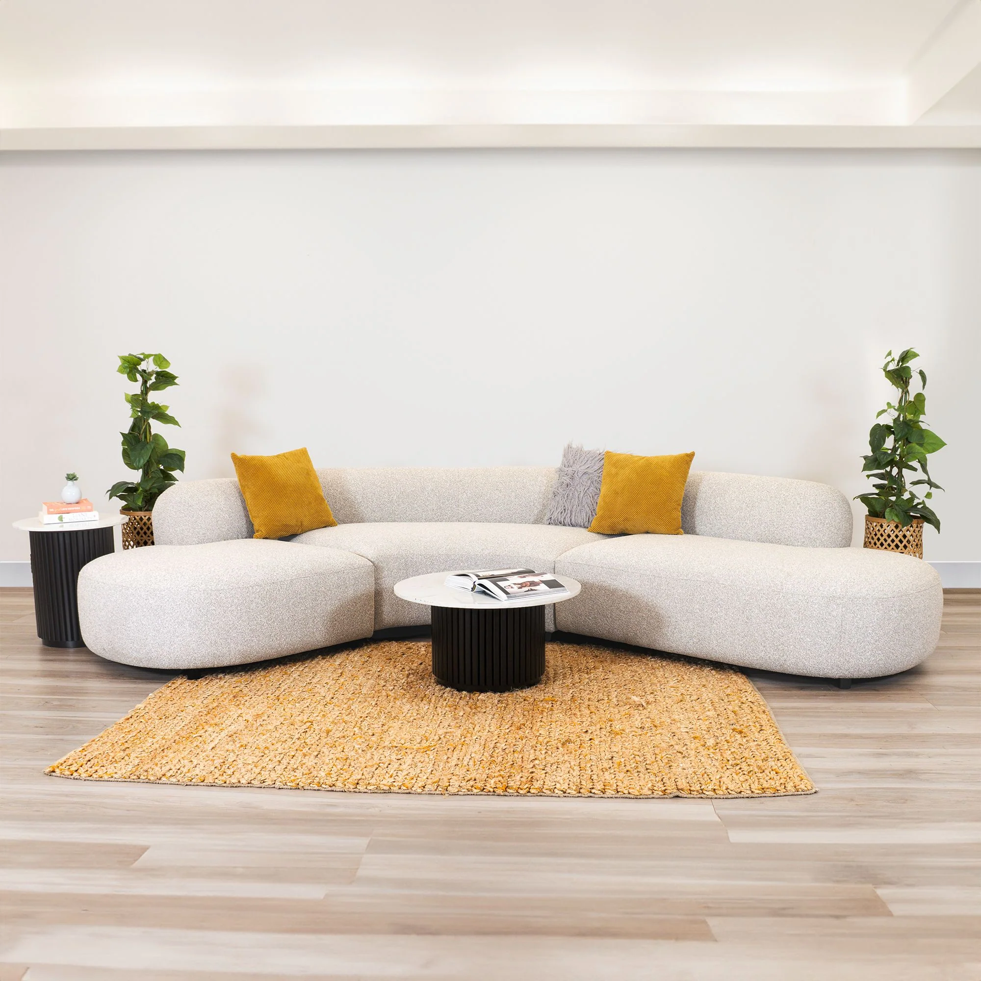 Montana 3 Seater Curved Fabric Sofa Champagne Beige