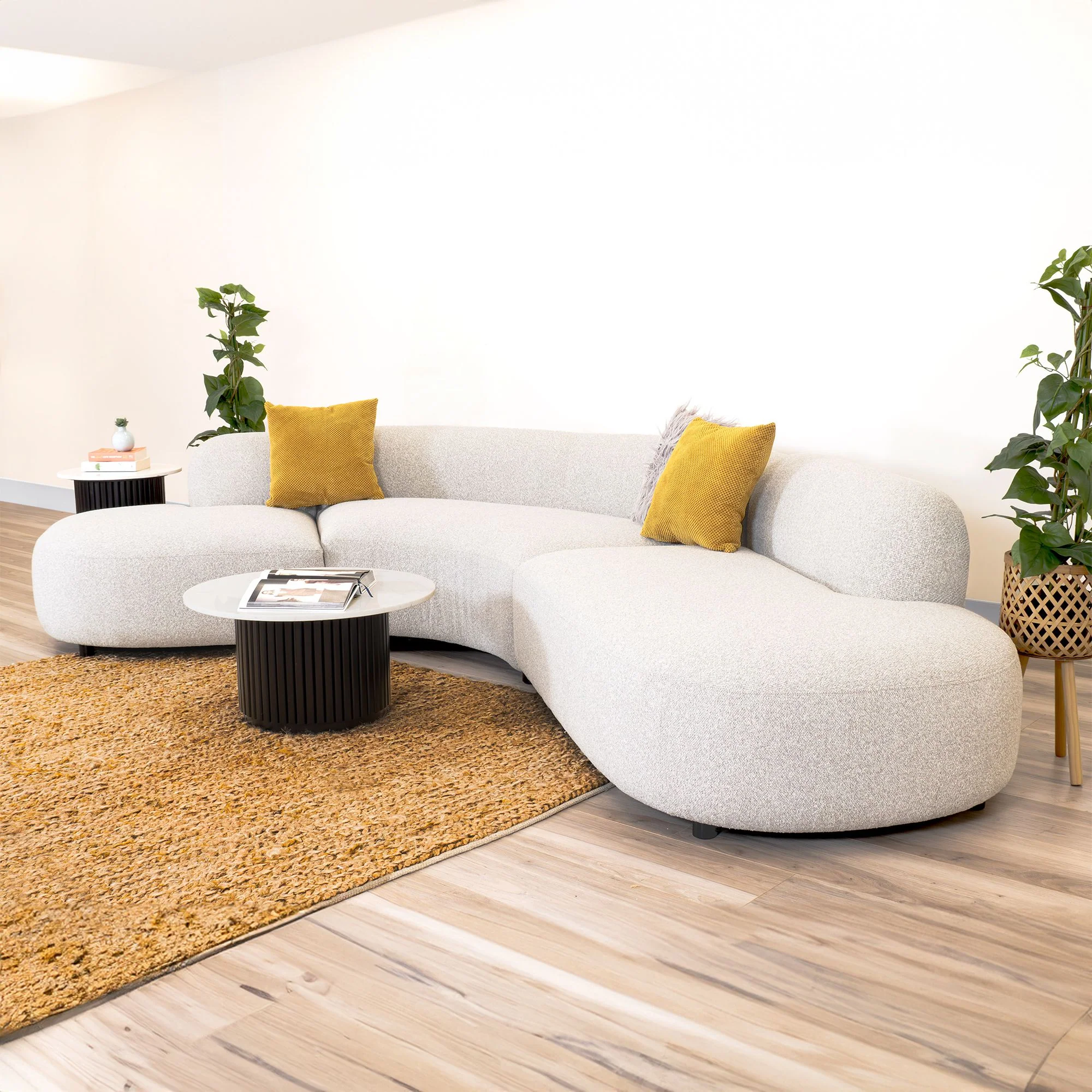 Montana 3 Seater Curved Fabric Sofa Champagne Beige - Image 3