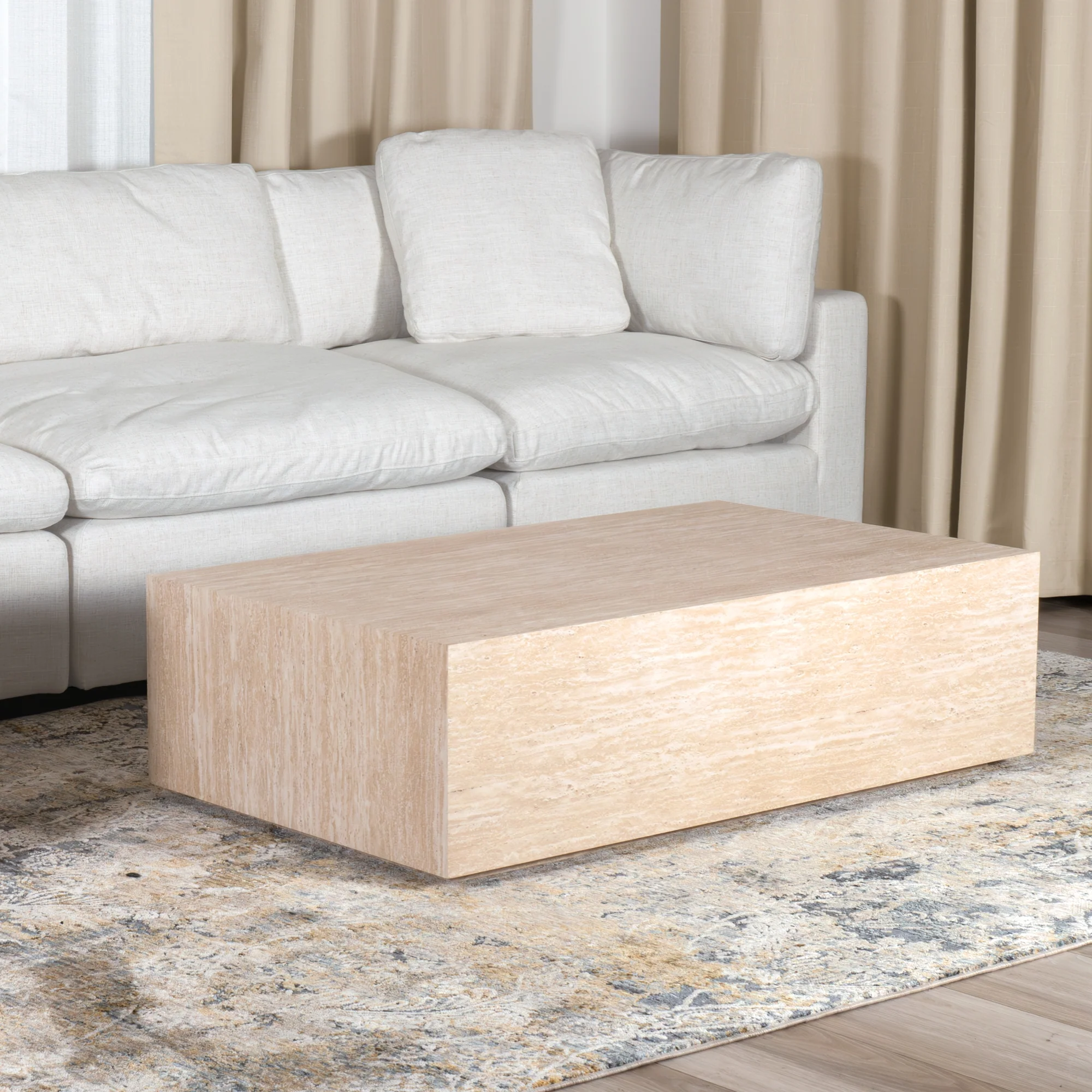 Monument 120cm Rectangular Coffee Table Travertine Beige - Image 2