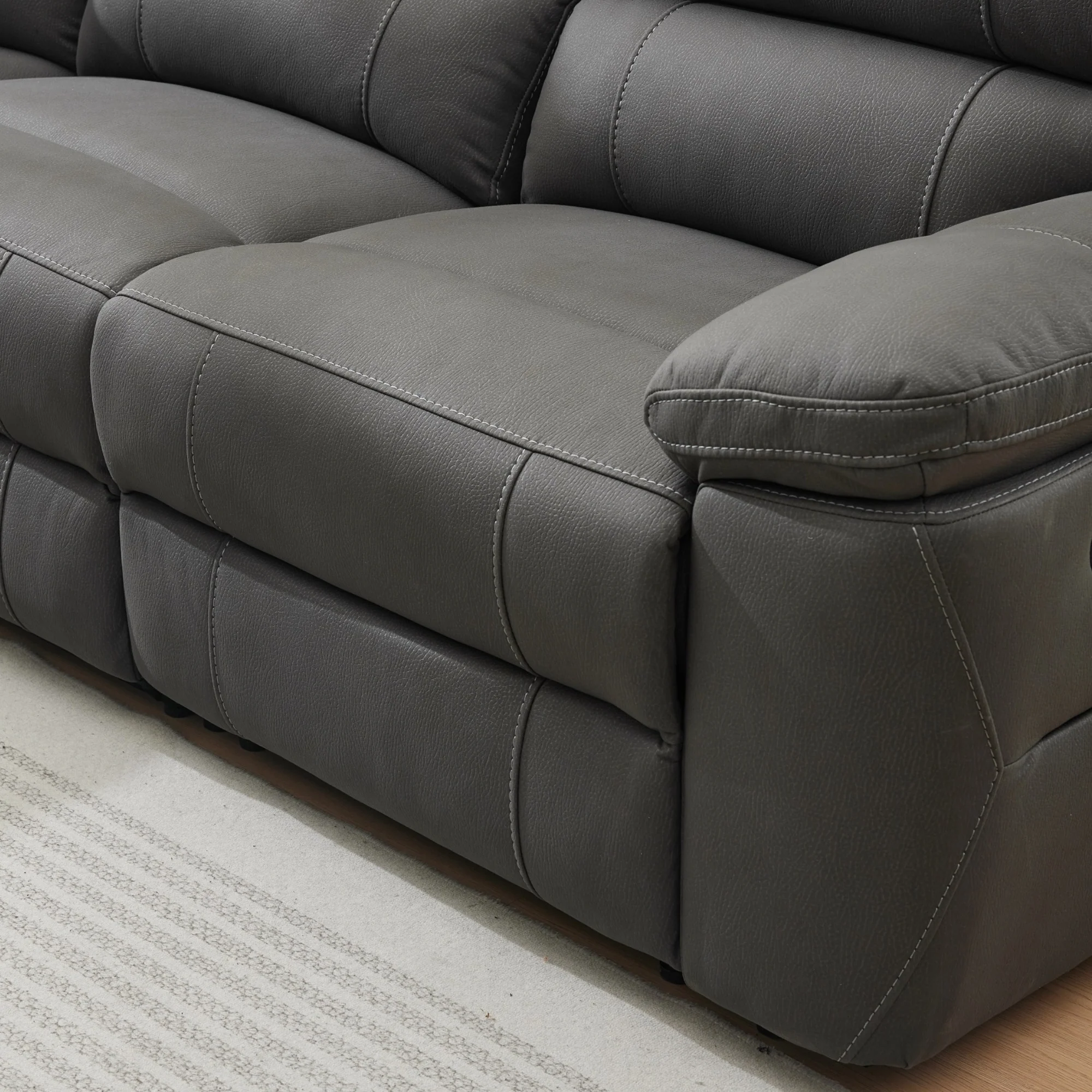 New Jersey 4 Seater Corner Modular Recliner Sofa Rhino Fabric Lounge Jet Grey - Image 2