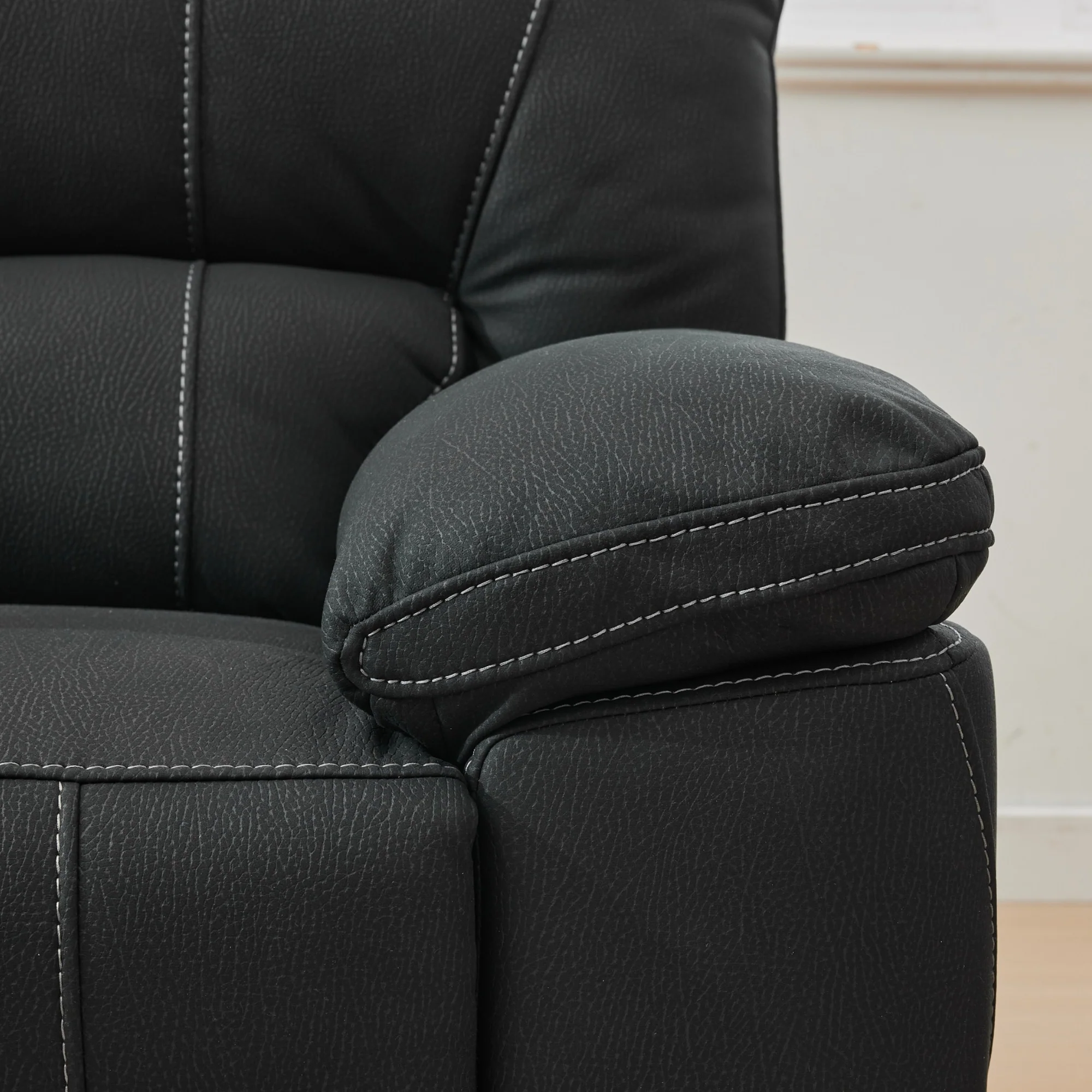 New Jersey 4 Seater Corner Modular Recliner Sofa Rhino Fabric Lounge Onyx Black - Image 2