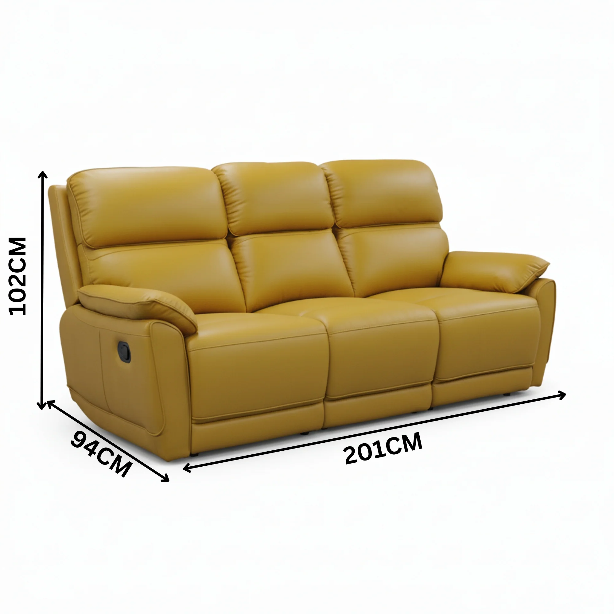 New York 3 Seater Manual Recliner Genuine Leather Mustard Orange - Image 3