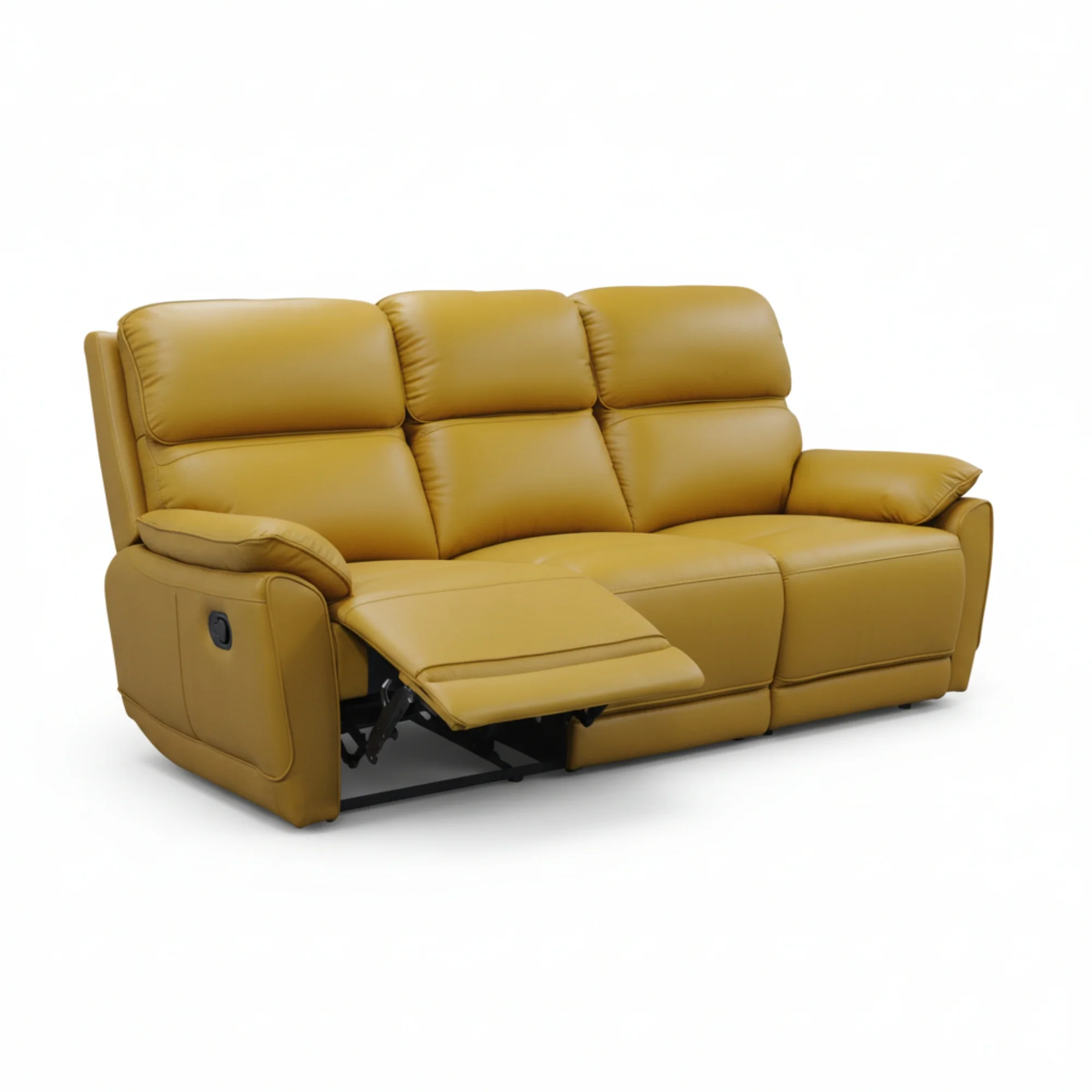 New York 3 Seater Manual Recliner Genuine Leather Mustard Orange - Image 4