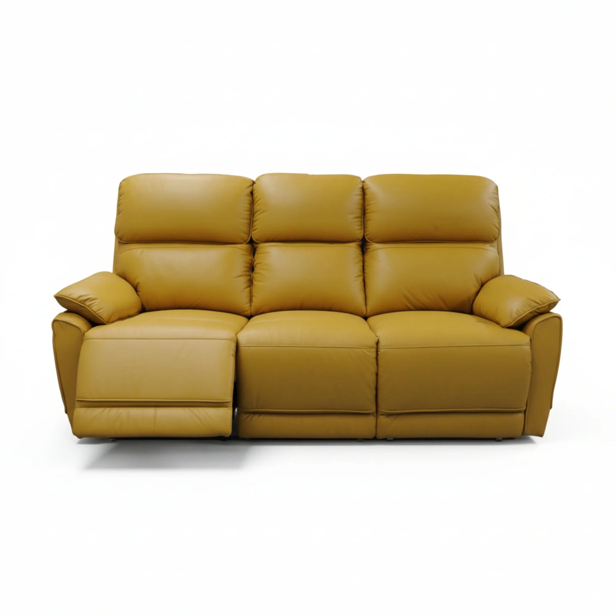 New York 3 Seater Manual Recliner Genuine Leather Mustard Orange - Image 5