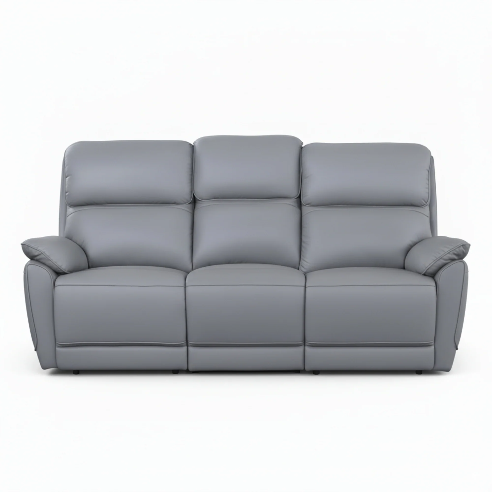 New York 3 Seater Manual Recliner Genuine Leather Stone Grey - Image 2