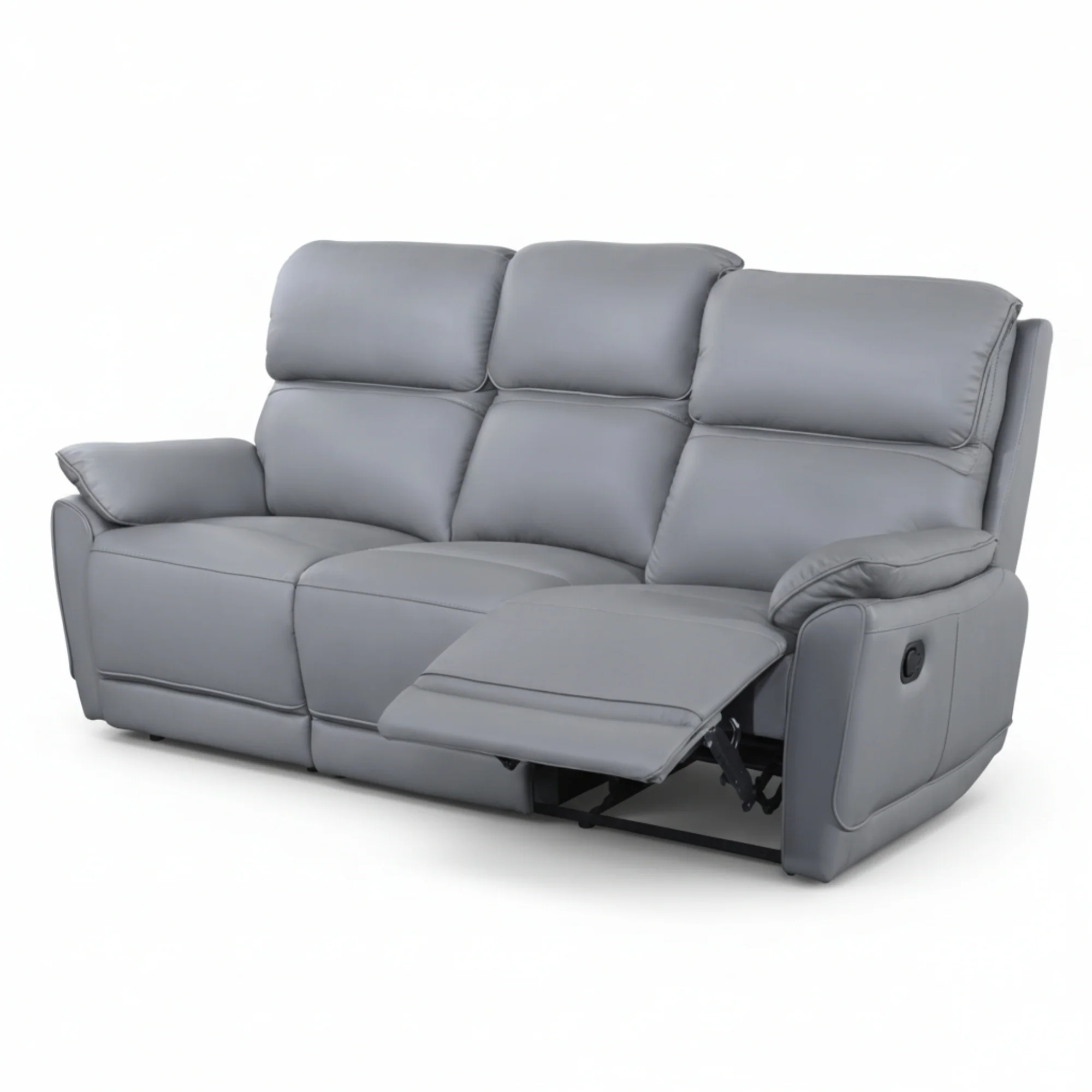 New York 3 Seater Manual Recliner Genuine Leather Stone Grey - Image 4