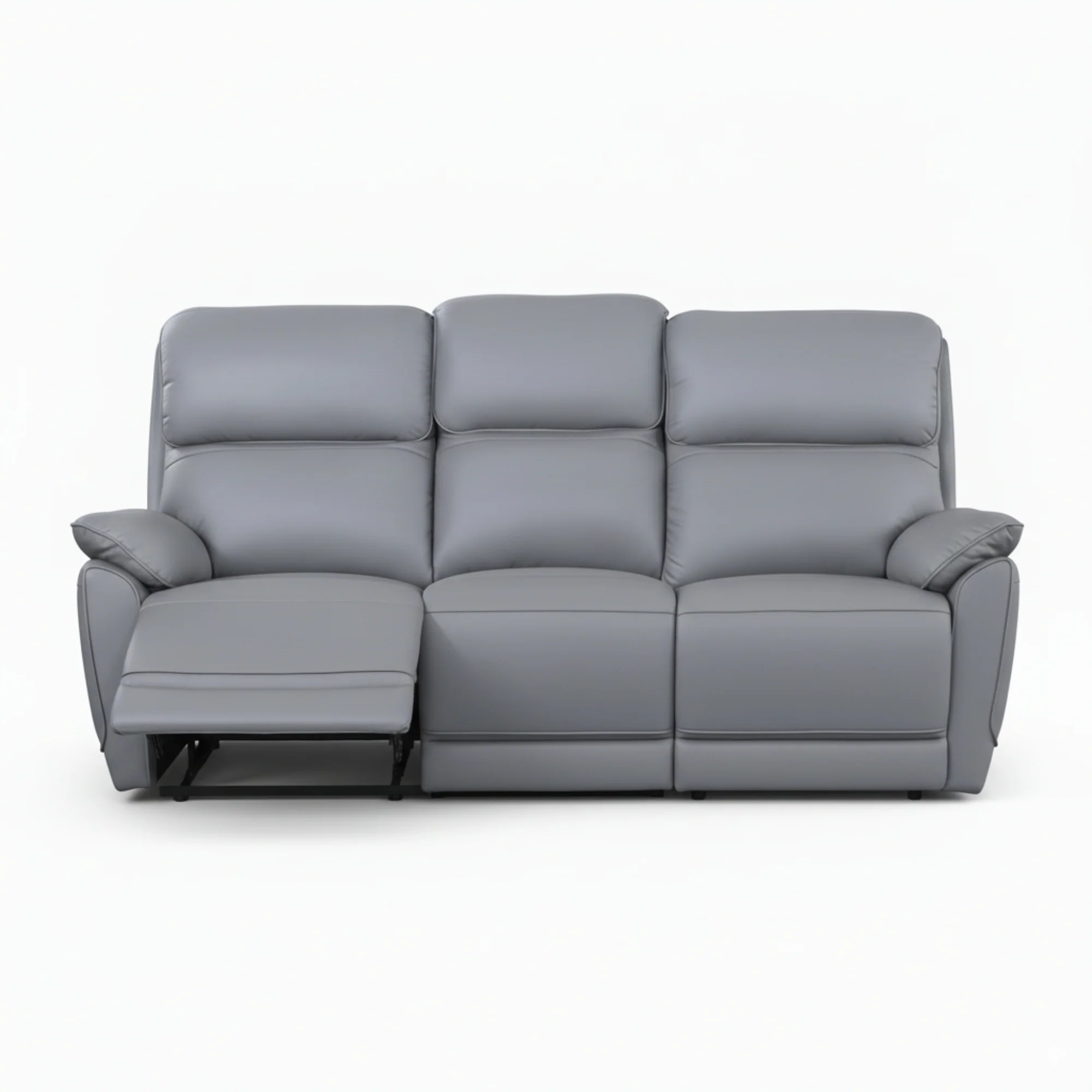 New York 3 Seater Manual Recliner Genuine Leather Stone Grey - Image 5