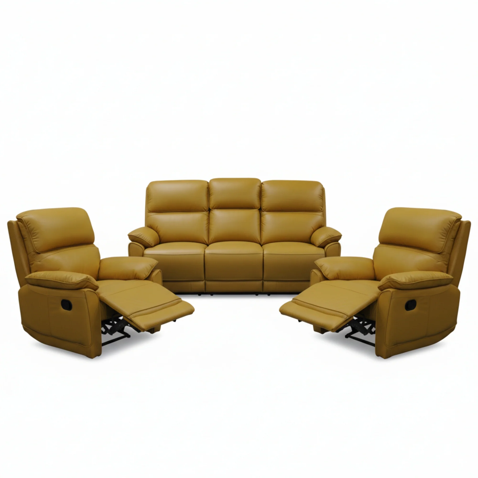 New York 3+1+1 Seater Manual Recliner Genuine Leather Mustard Orange - Image 2