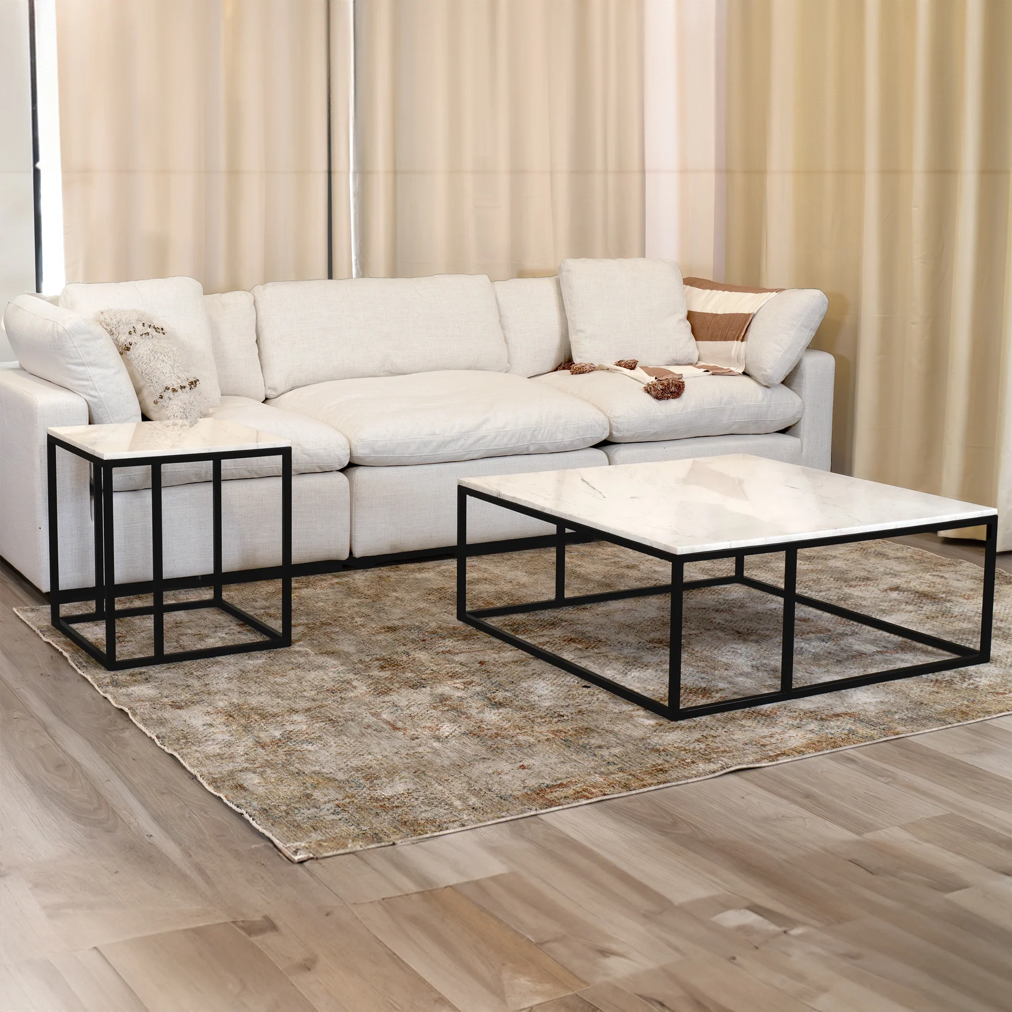 Nomad 100cm Square Marble Coffee Table White - Image 2